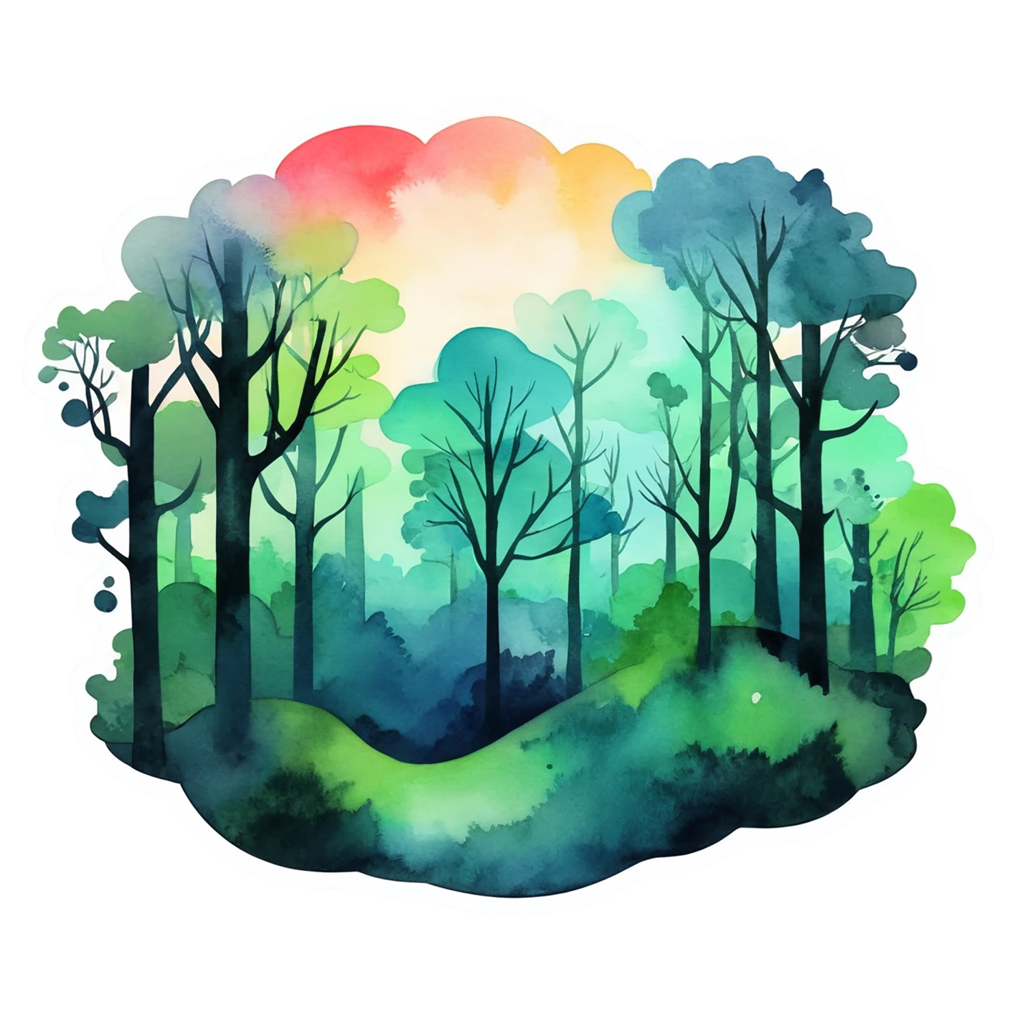 Forest watercolor sticker isolated on transparent background #16694