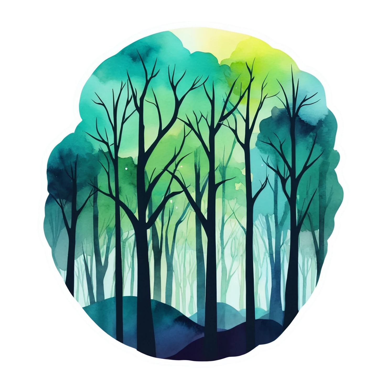 Forest watercolor sticker isolated on transparent background #16702
