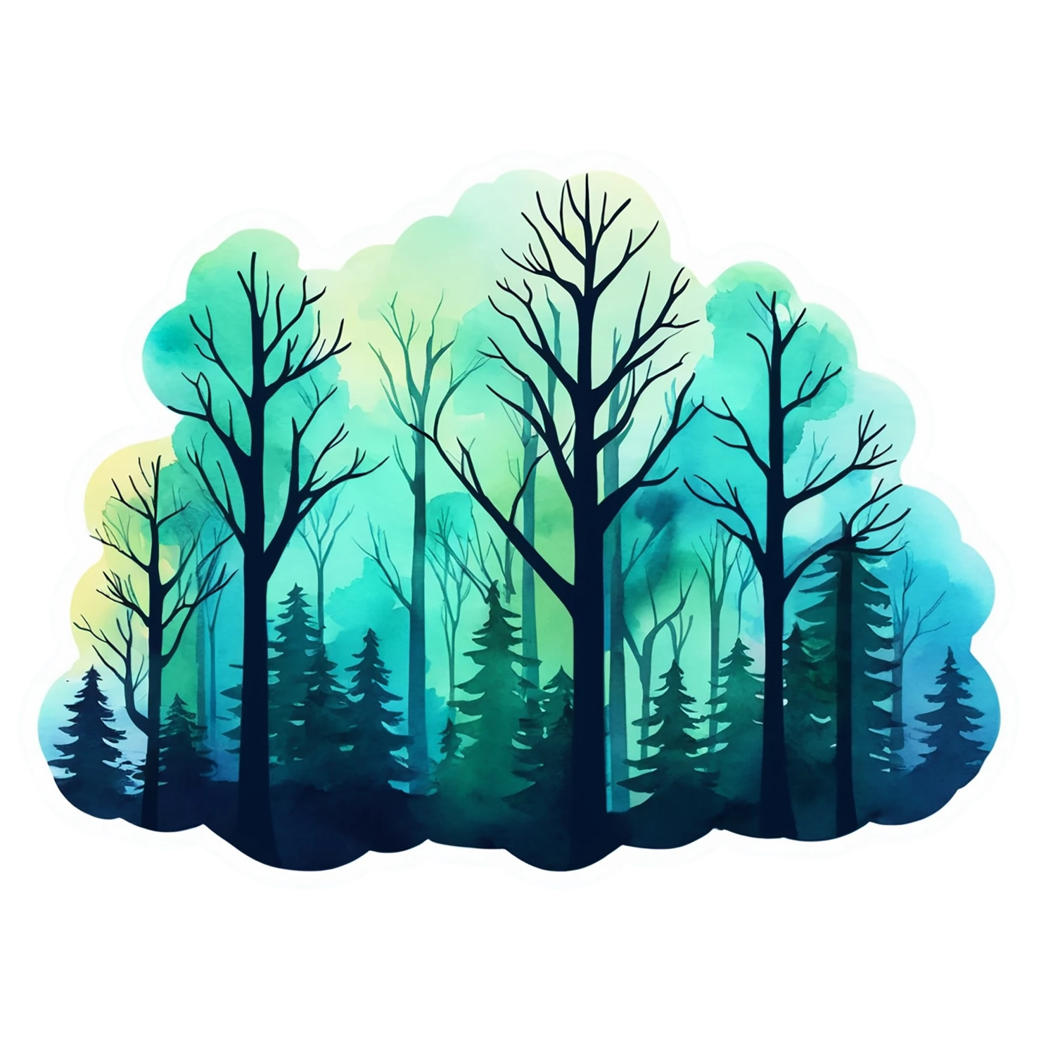 Forest watercolor sticker isolated on transparent background #16718