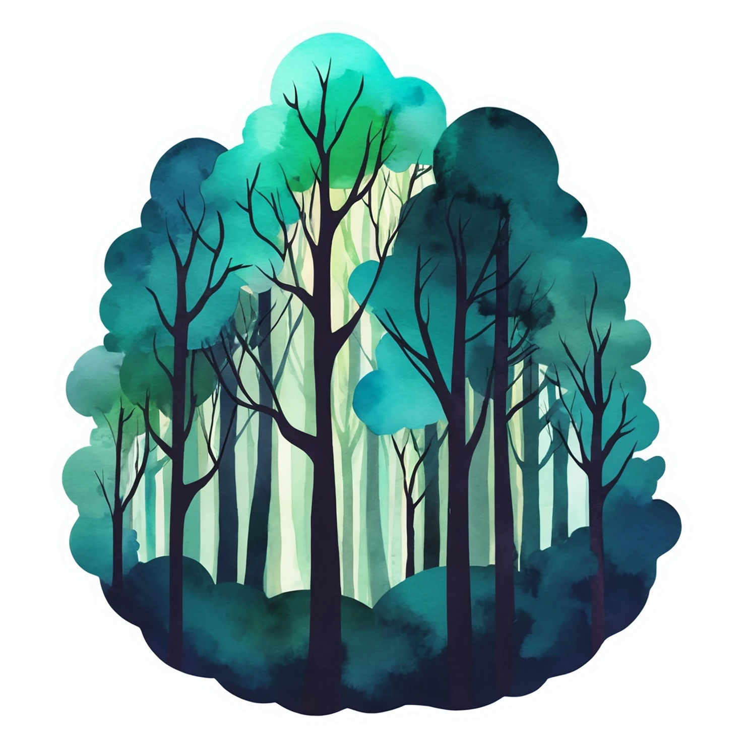Forest watercolor sticker isolated on transparent background #16722