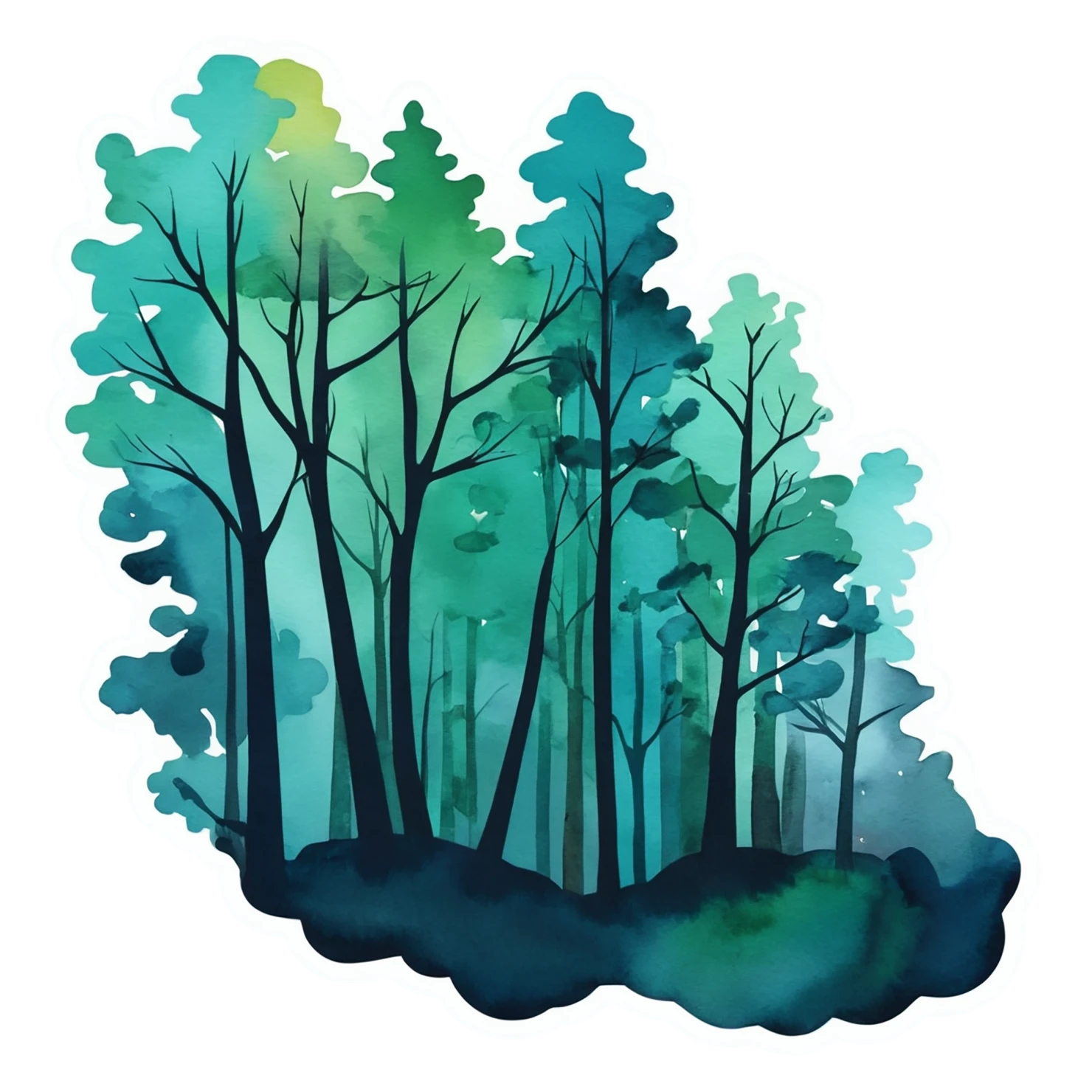 Forest watercolor sticker isolated on transparent background #16724