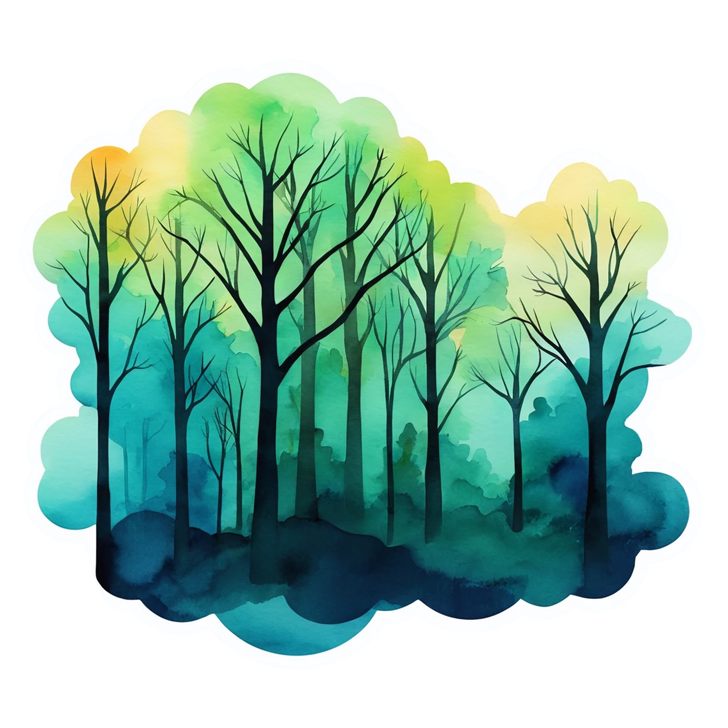 Forest watercolor sticker isolated on transparent background #16730