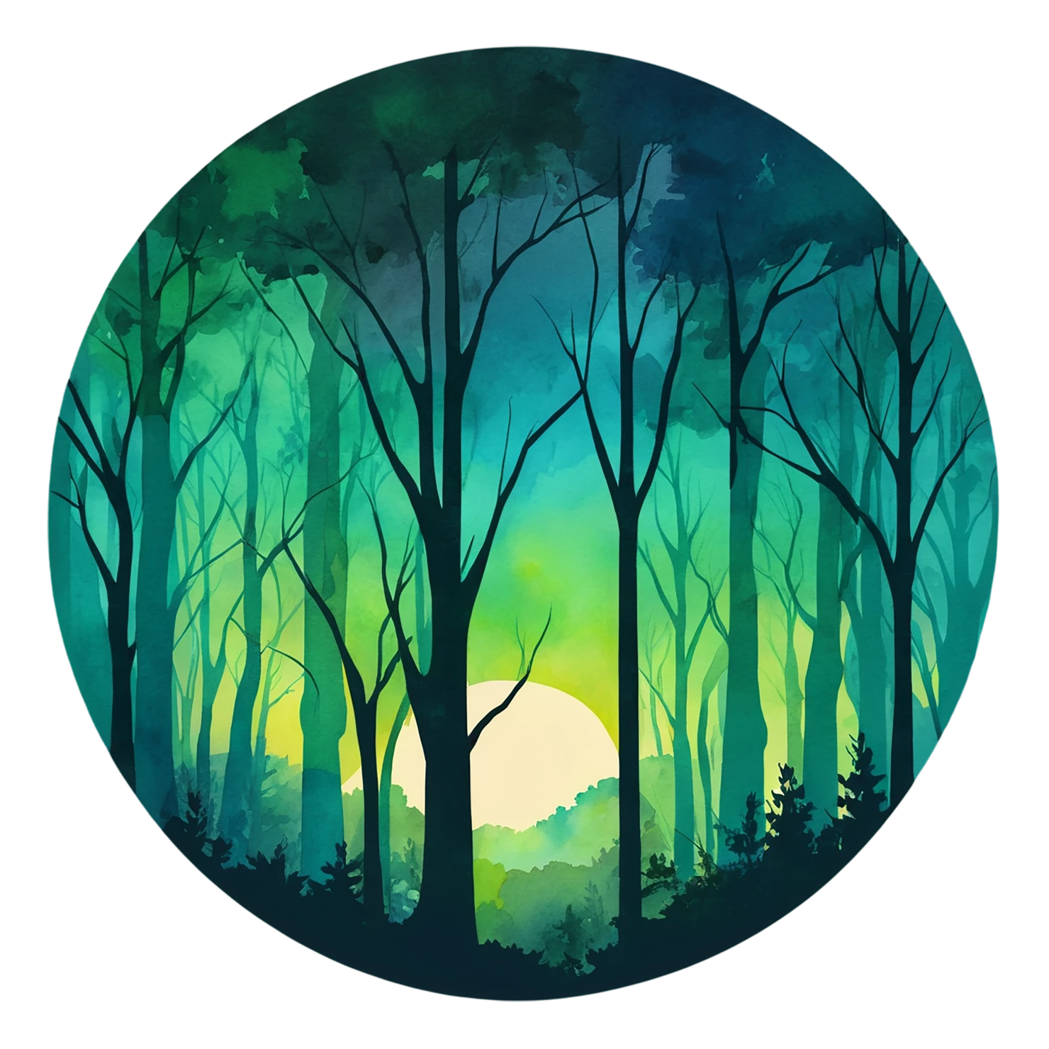 Forest watercolor sticker isolated on transparent background #16736