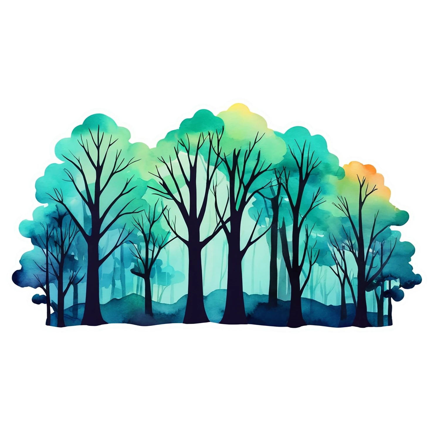 Forest watercolor sticker isolated on transparent background #16740
