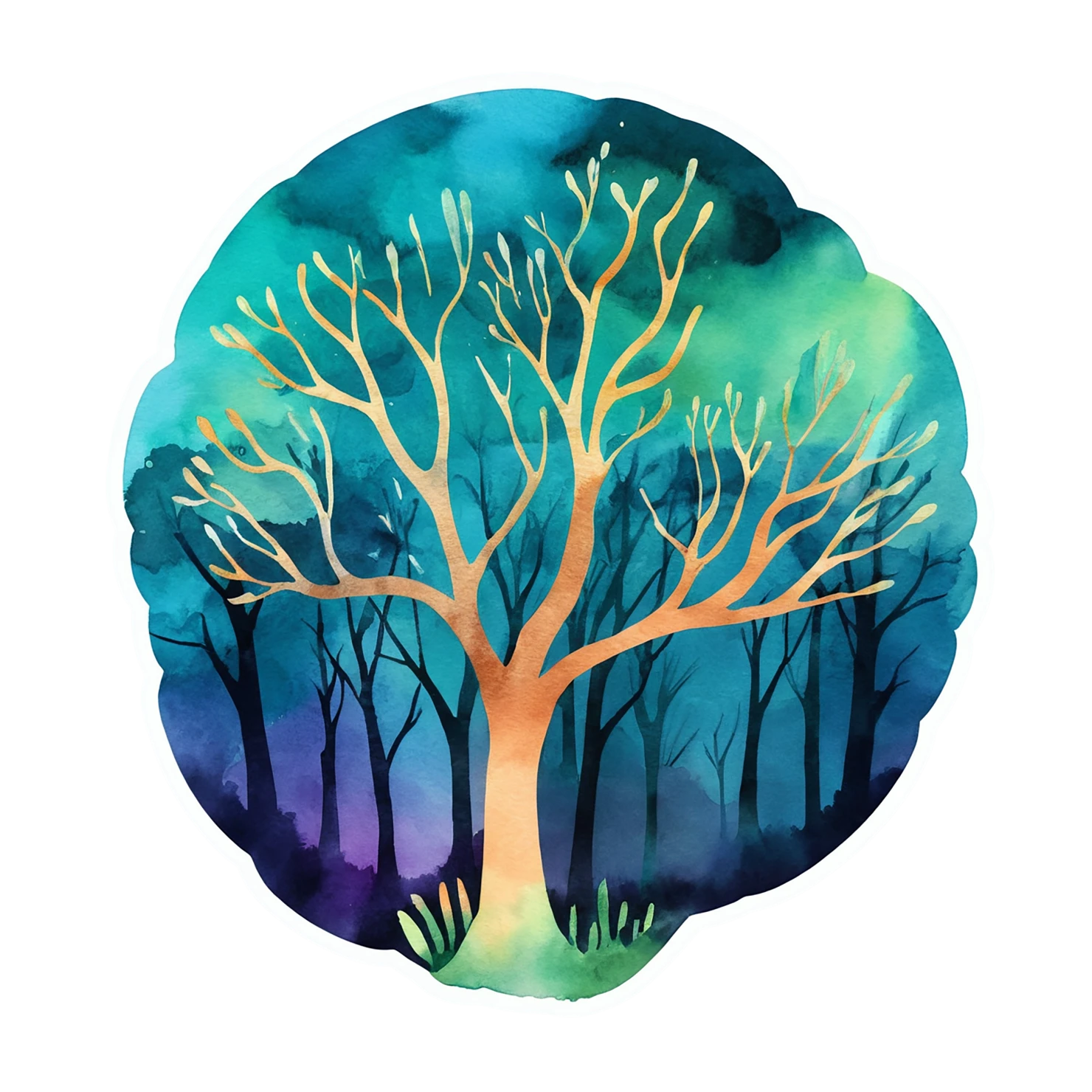 Forest watercolor sticker isolated on transparent background #16747