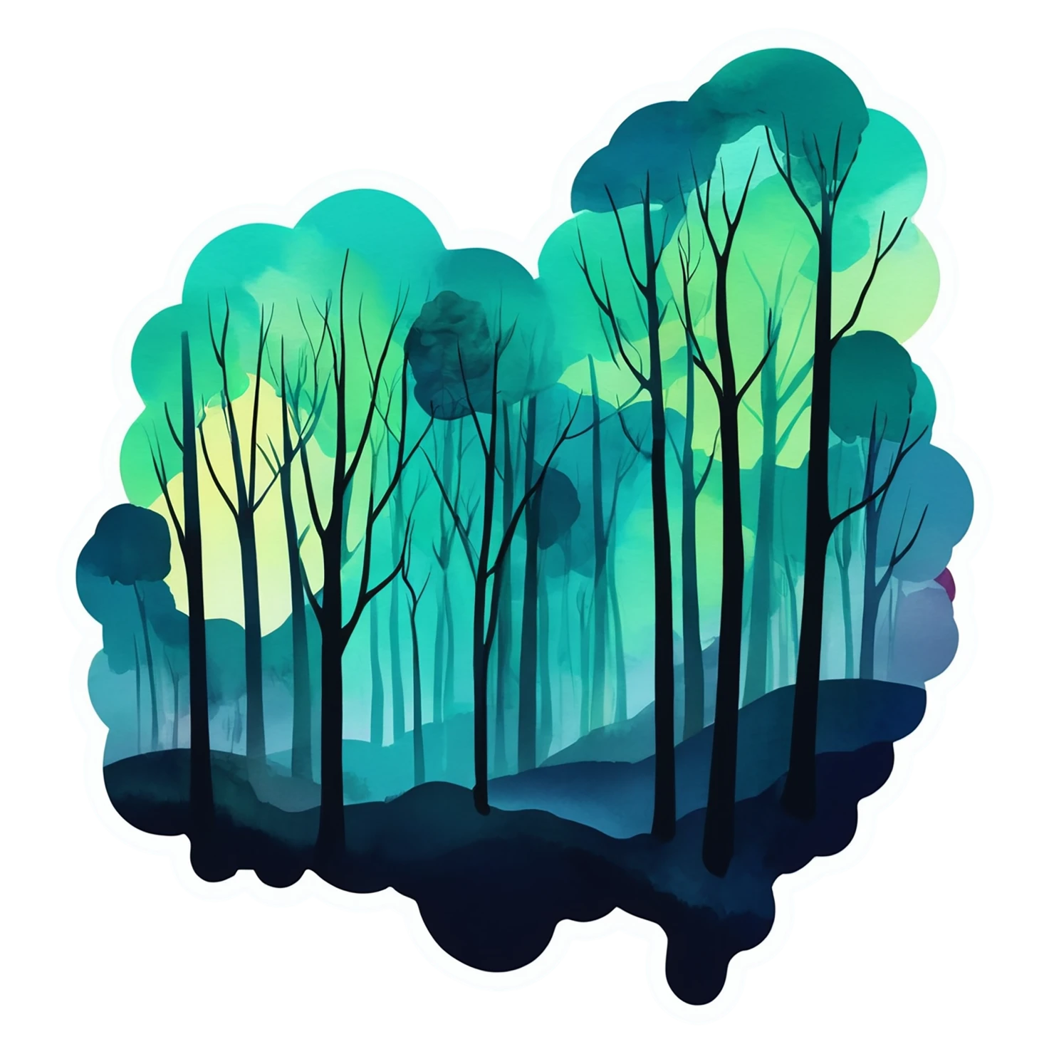 Forest watercolor sticker isolated on transparent background #16753