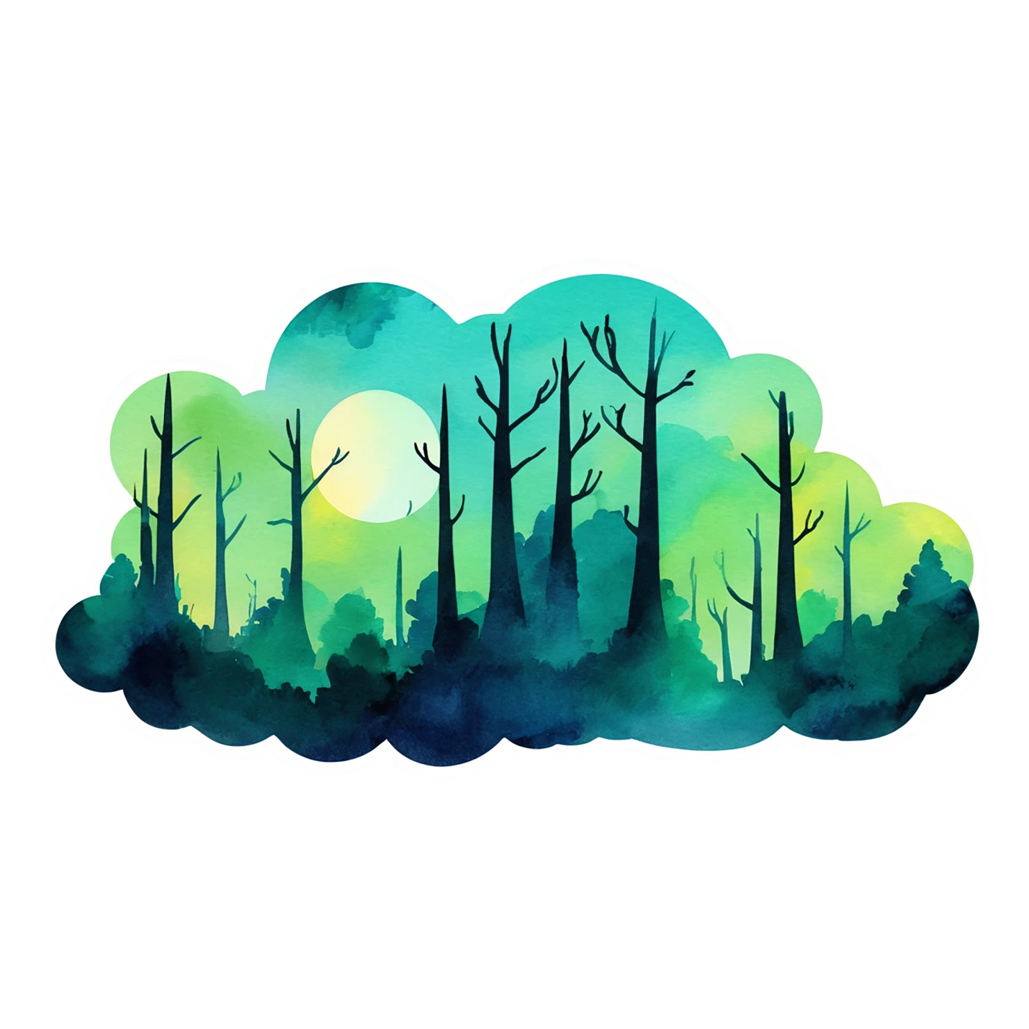 Forest watercolor sticker isolated on transparent background #16761