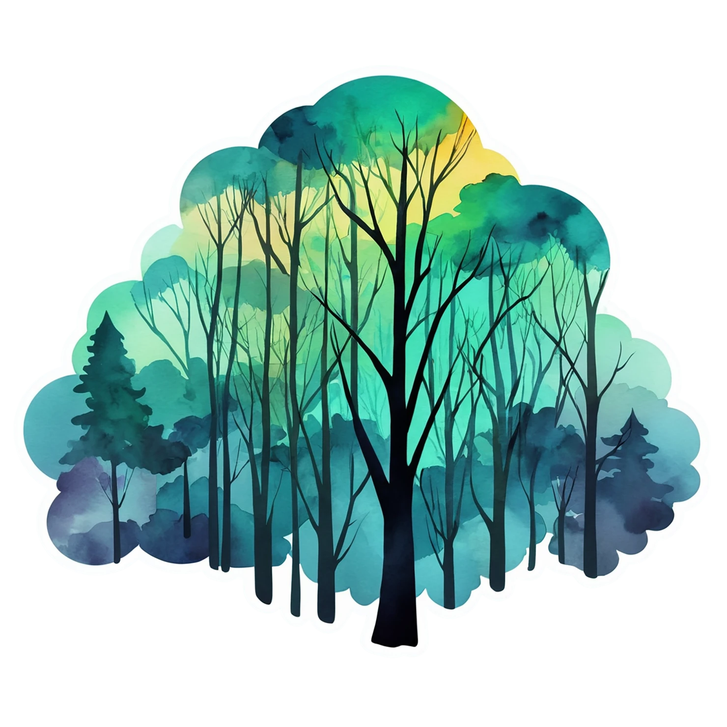 Forest watercolor sticker isolated on transparent background #16767