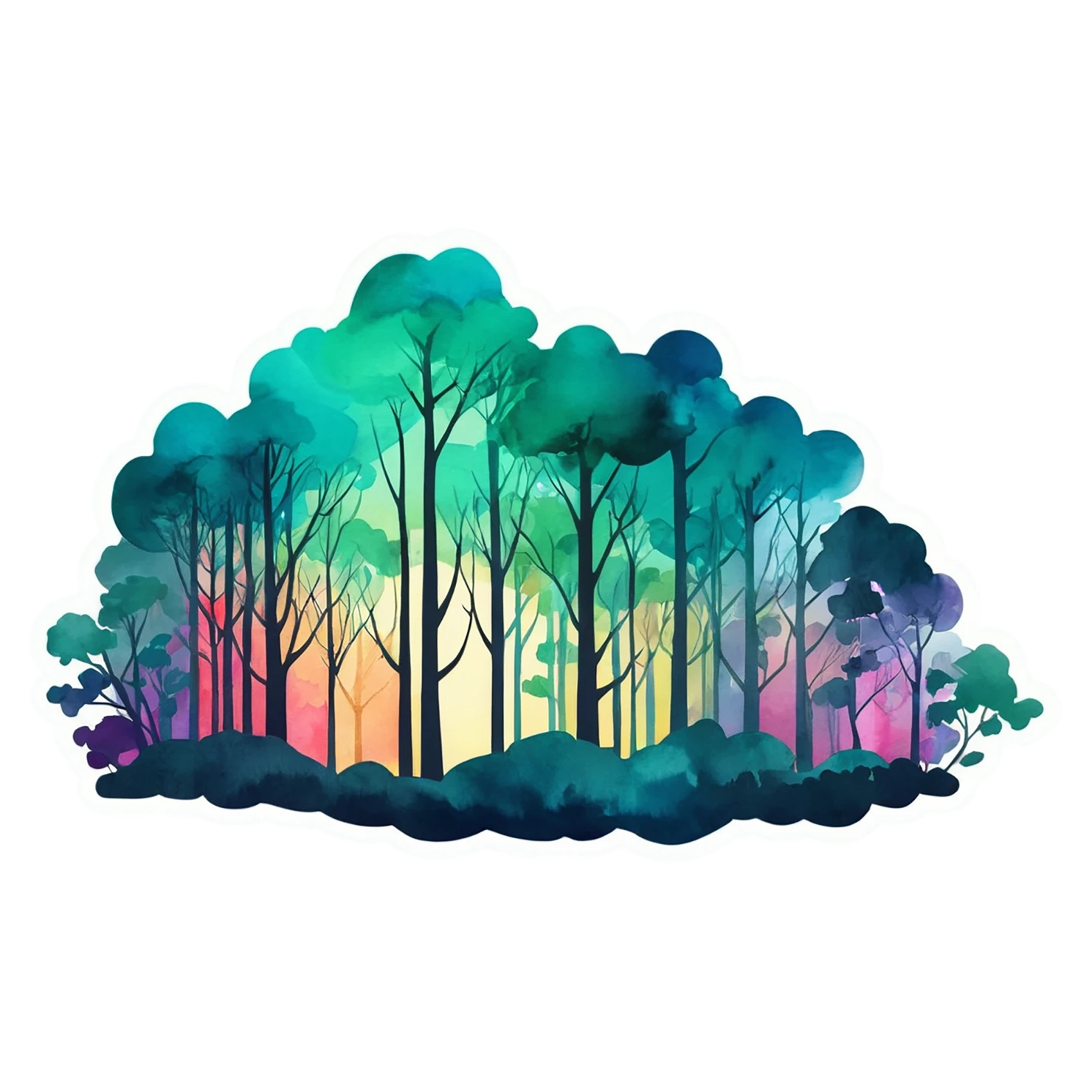 Forest watercolor sticker isolated on transparent background #16770