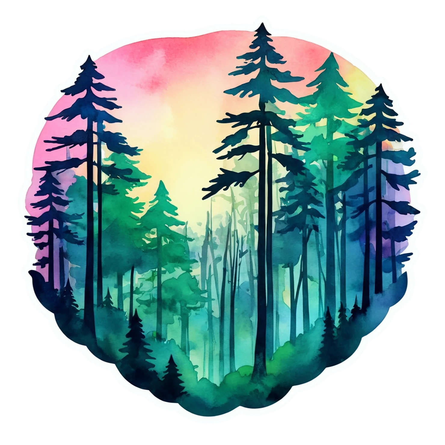 Forest watercolor sticker isolated on transparent background #16771