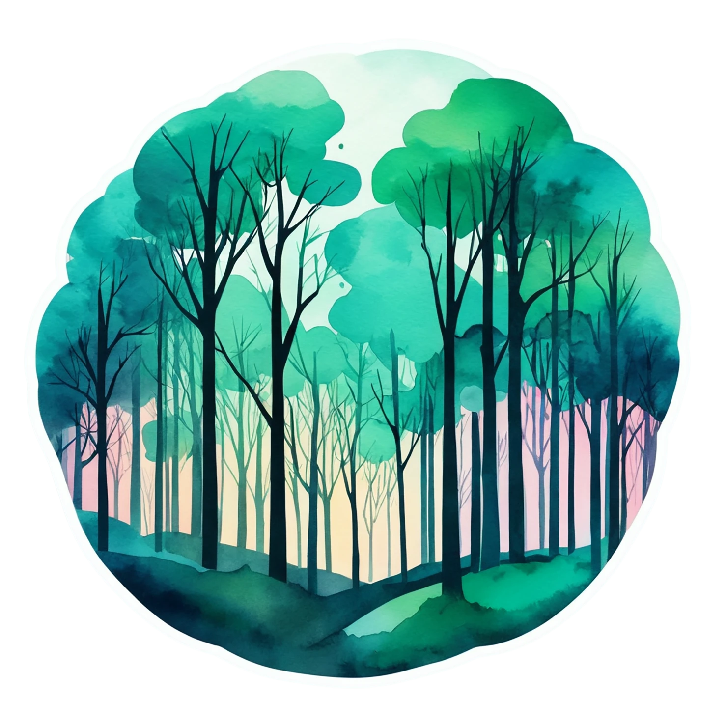 Forest watercolor sticker isolated on transparent background #16773