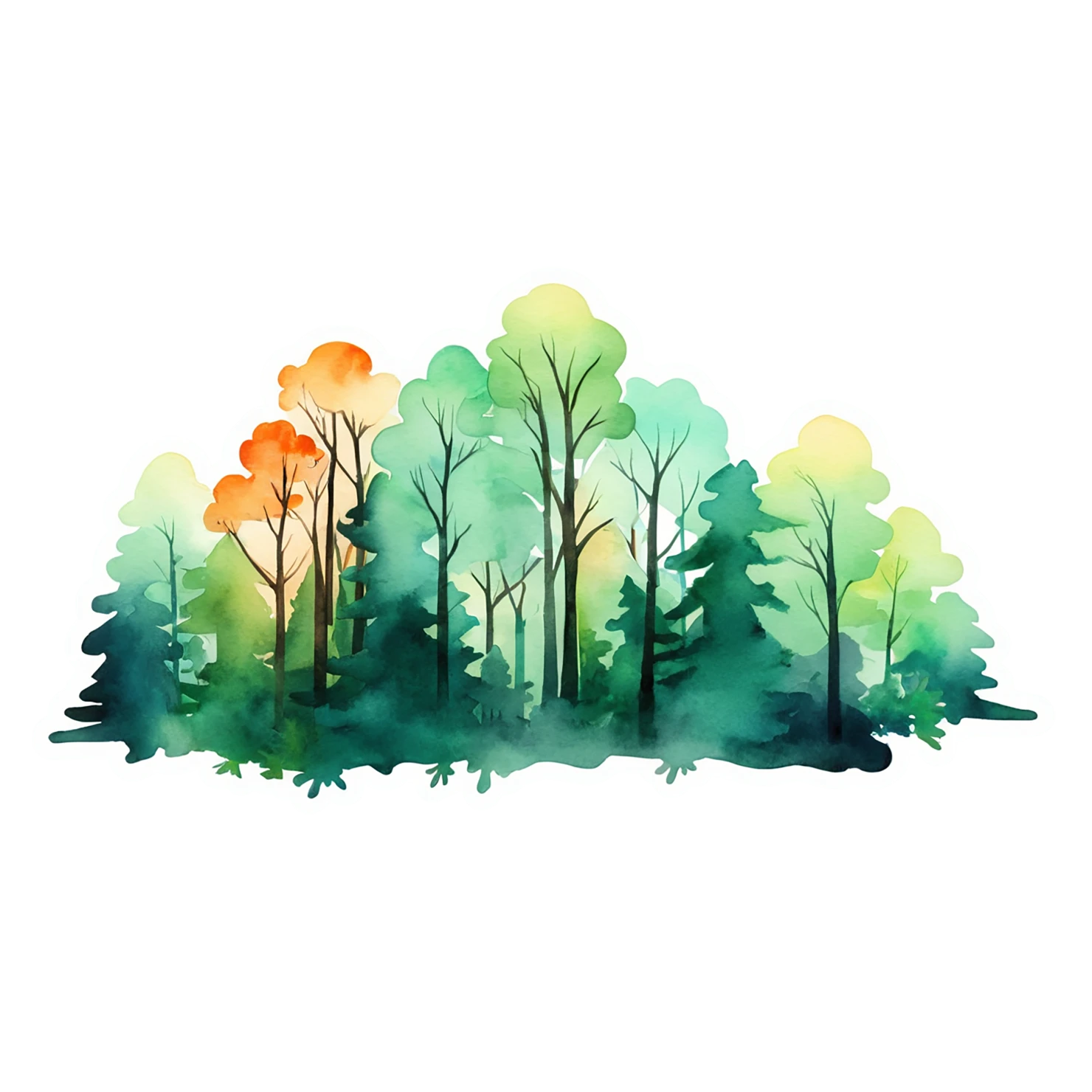Forest watercolor sticker isolated on transparent background #16778