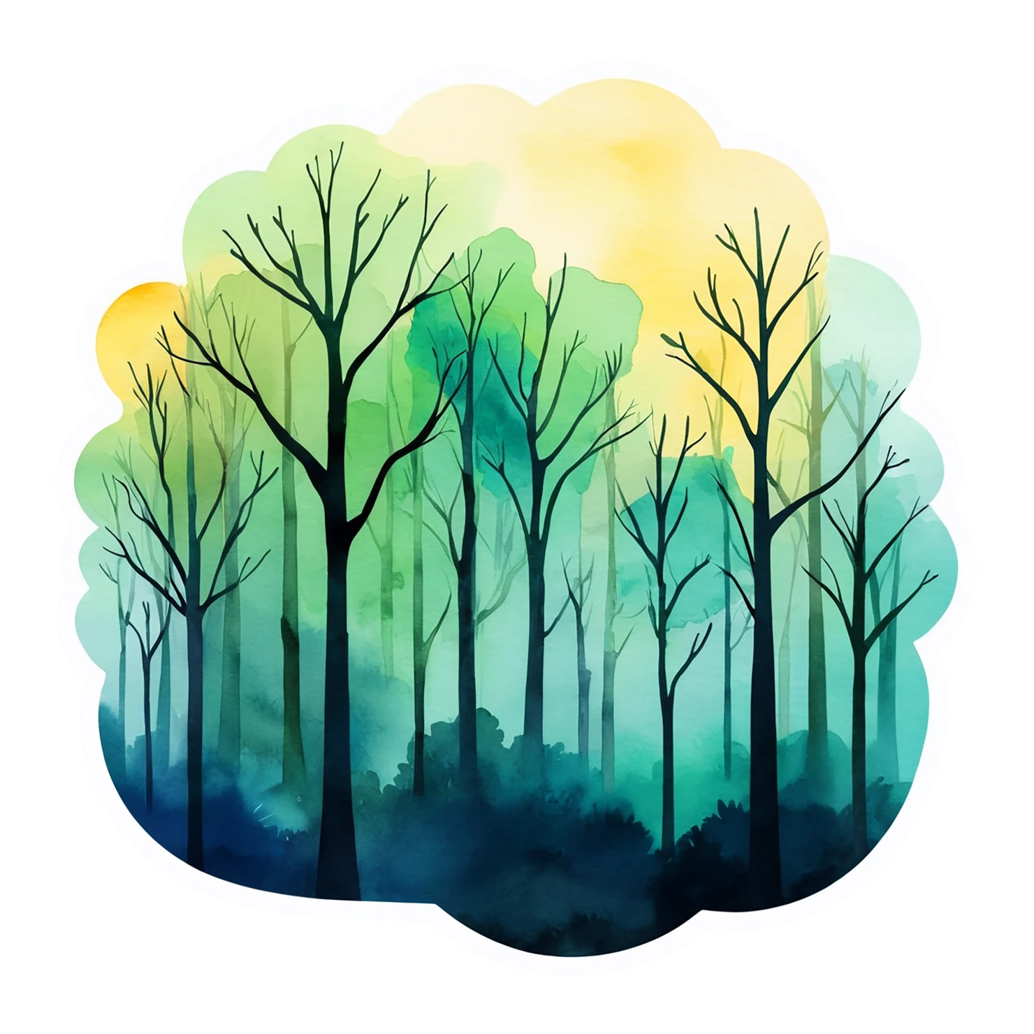 Forest watercolor sticker isolated on transparent background #16781