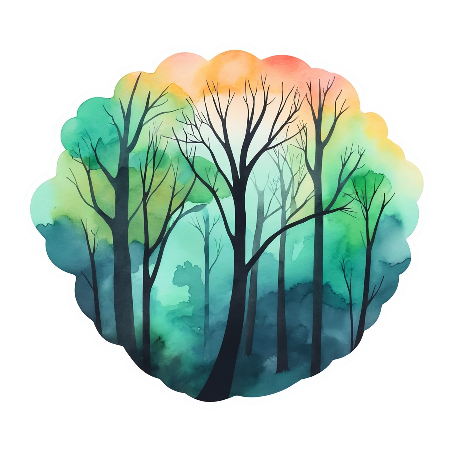 Forest watercolor sticker isolated on transparent background #16788