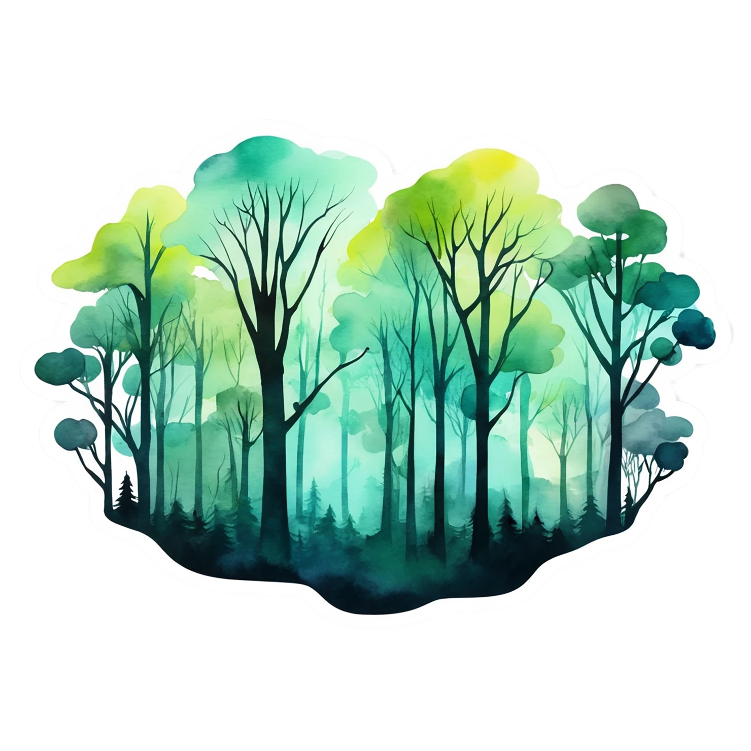 Forest watercolor sticker isolated on transparent background #16791