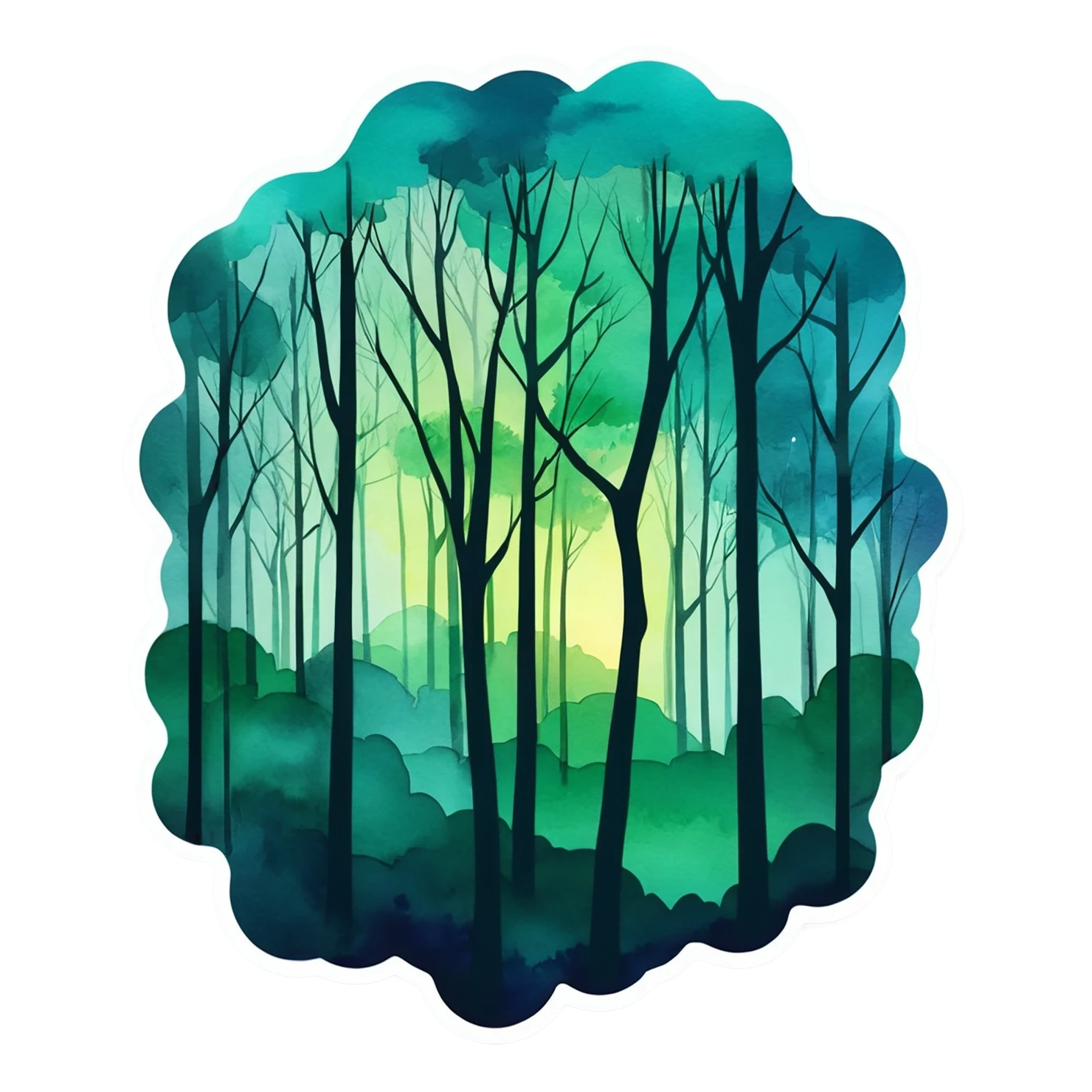 Forest watercolor sticker isolated on transparent background #16792