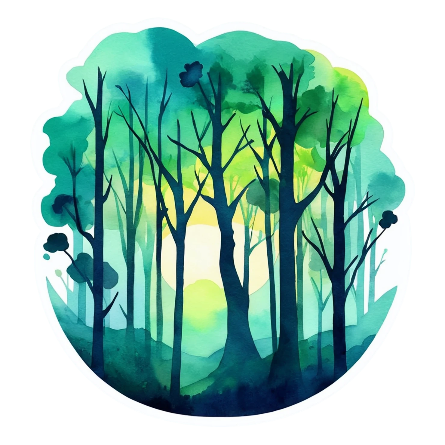 Forest watercolor sticker isolated on transparent background #16796