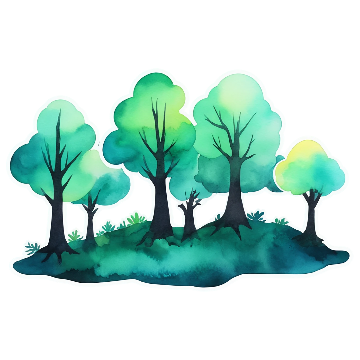 Forest watercolor sticker isolated on transparent background #16797