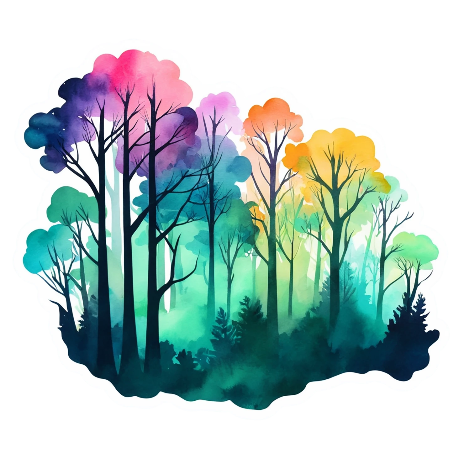 Forest watercolor sticker isolated on transparent background #16805
