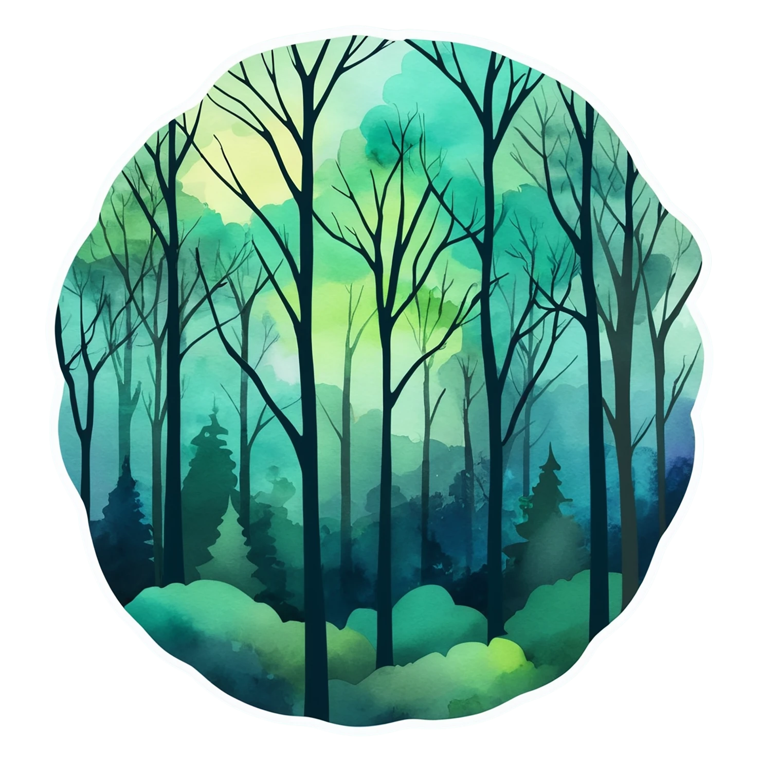 Forest watercolor sticker isolated on transparent background #16811