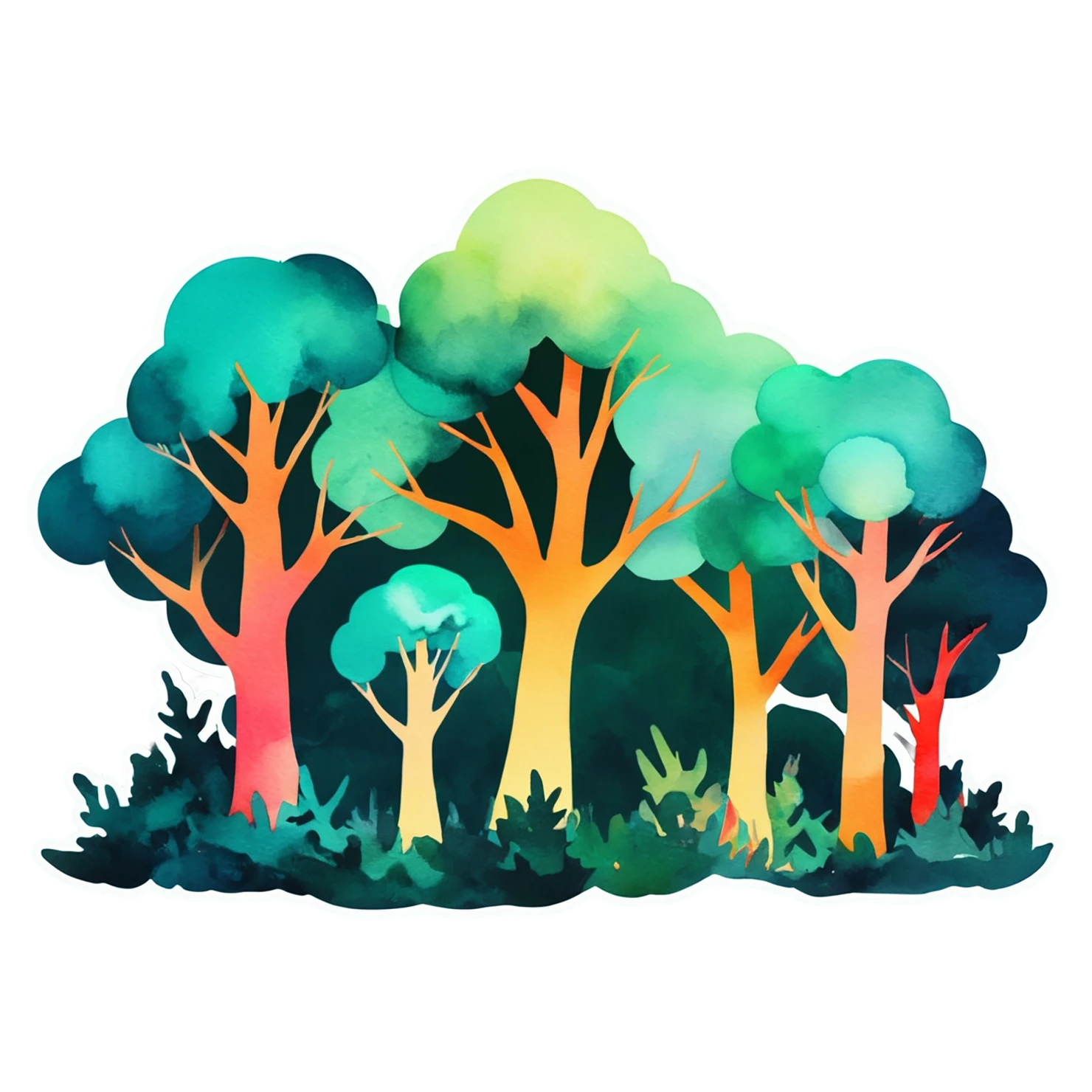 Forest watercolor sticker isolated on transparent background #16827