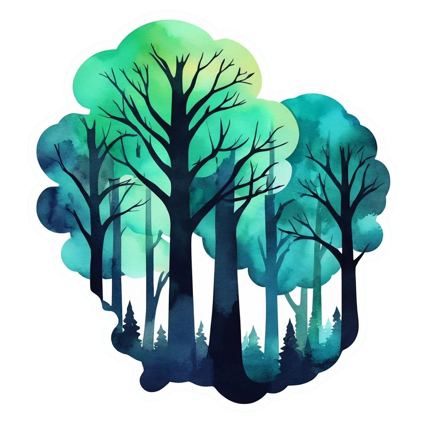 Forest watercolor sticker isolated on transparent background #16828
