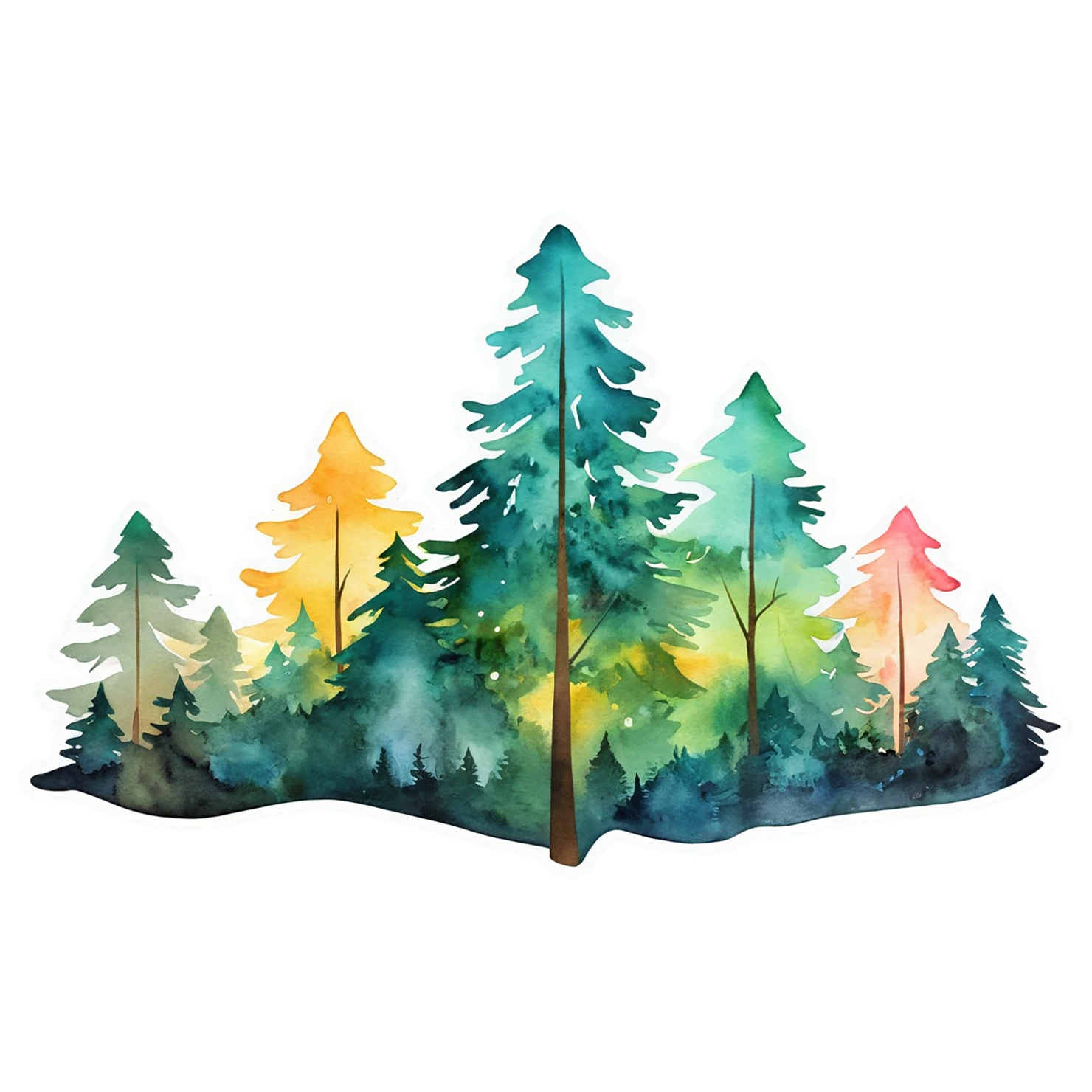Forest watercolor sticker isolated on transparent background #16835