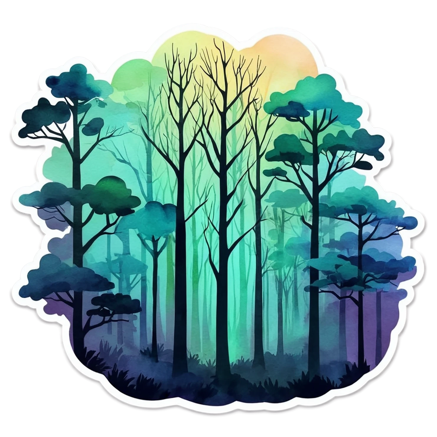 Forest watercolor sticker isolated on transparent background #16837