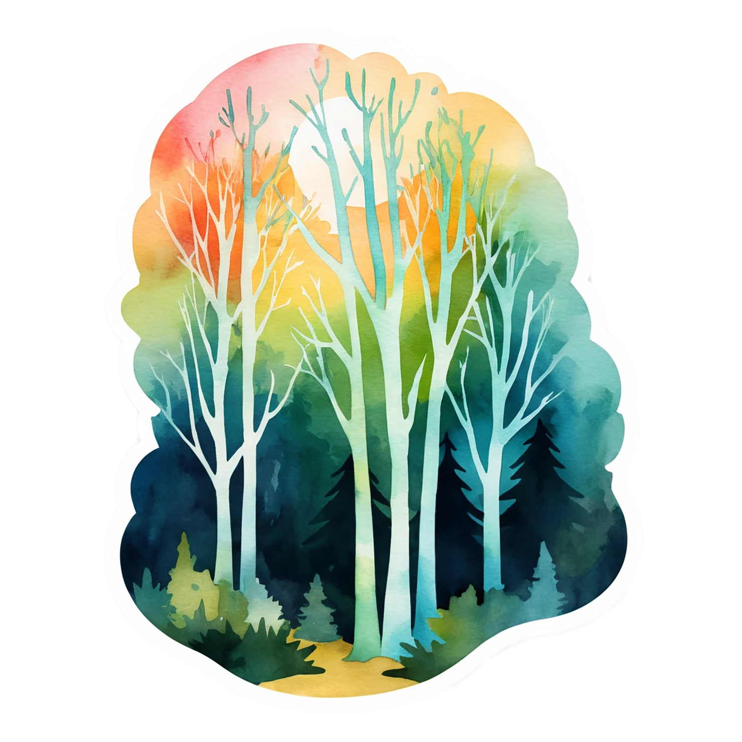 Forest watercolor sticker isolated on transparent background #16839