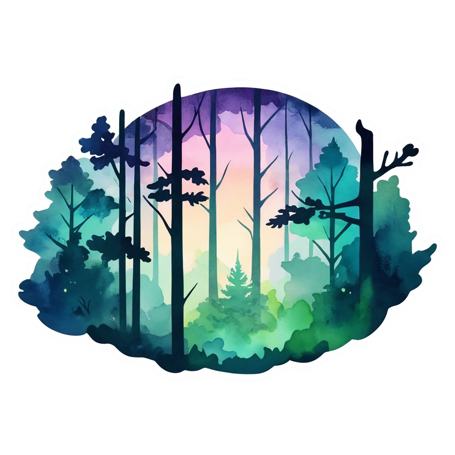Forest watercolor sticker isolated on transparent background #16841