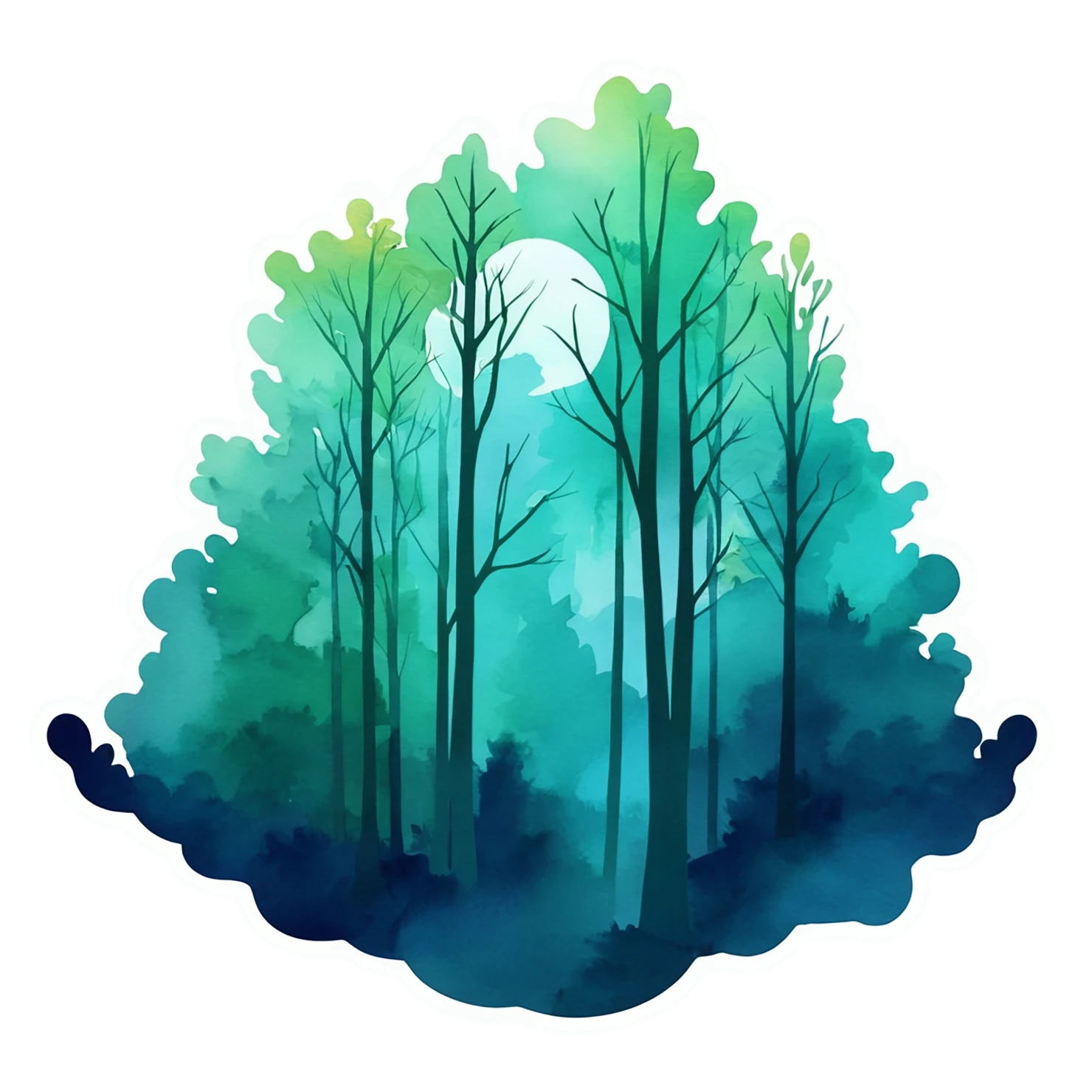 Forest watercolor sticker isolated on transparent background #16846
