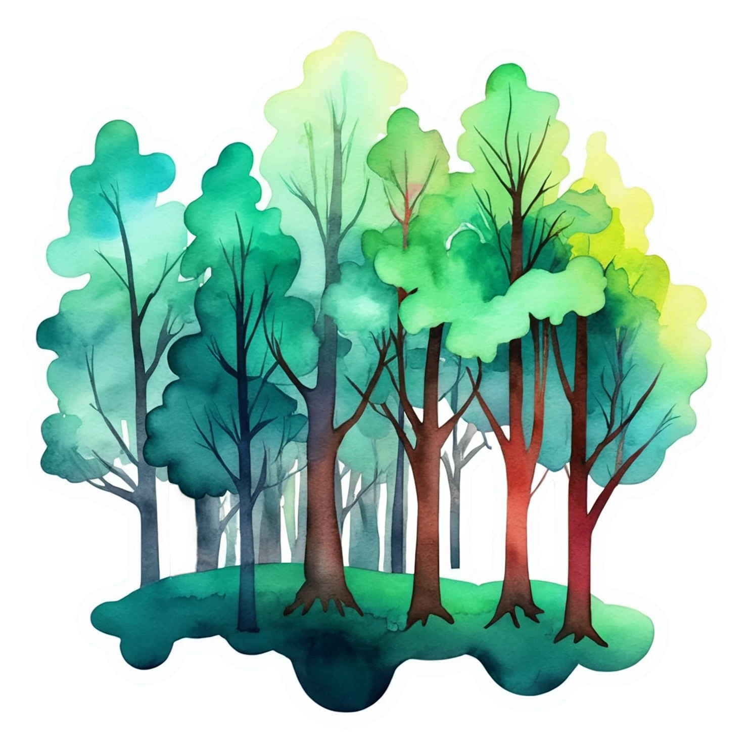 Forest watercolor sticker isolated on transparent background #16848