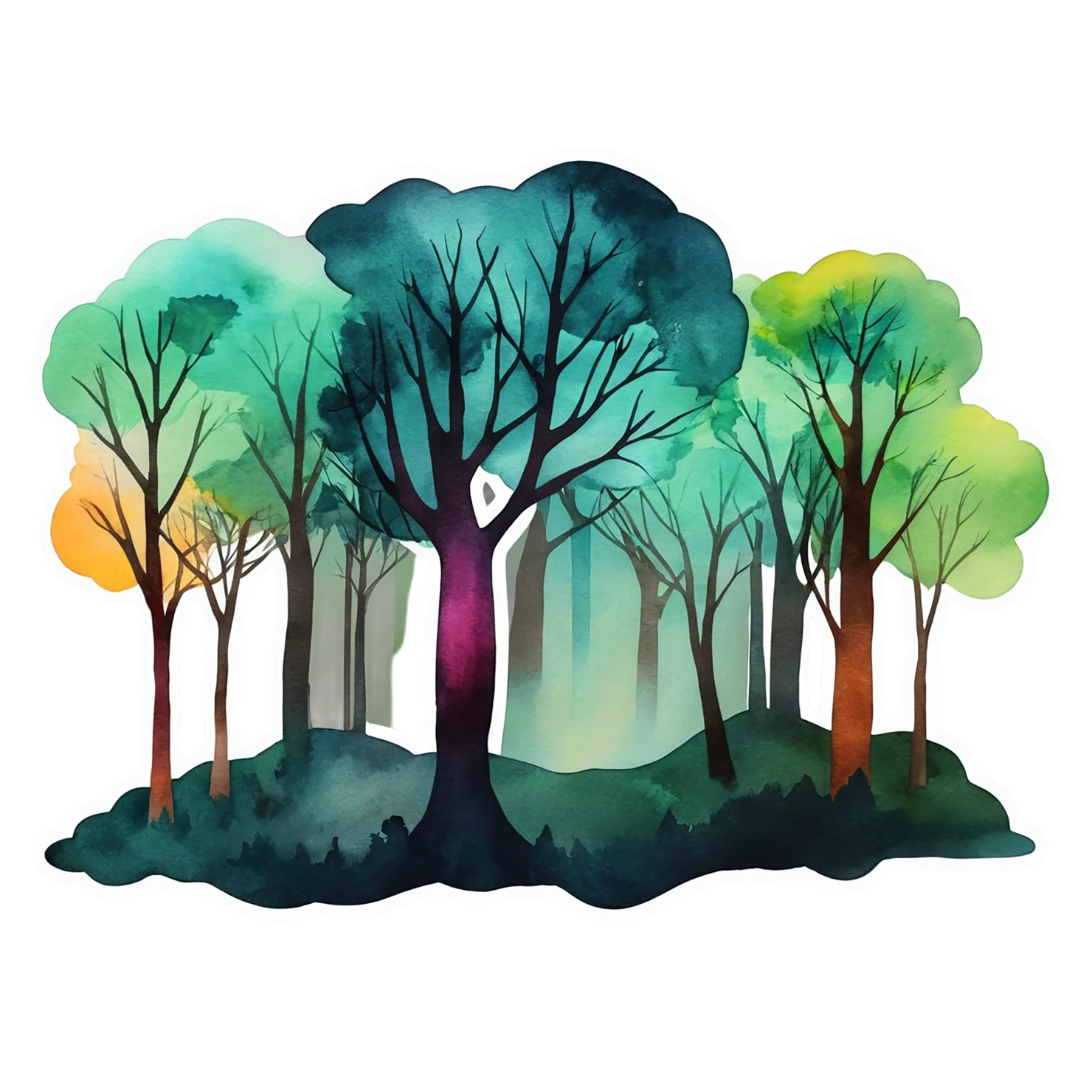 Forest watercolor sticker isolated on transparent background #16869