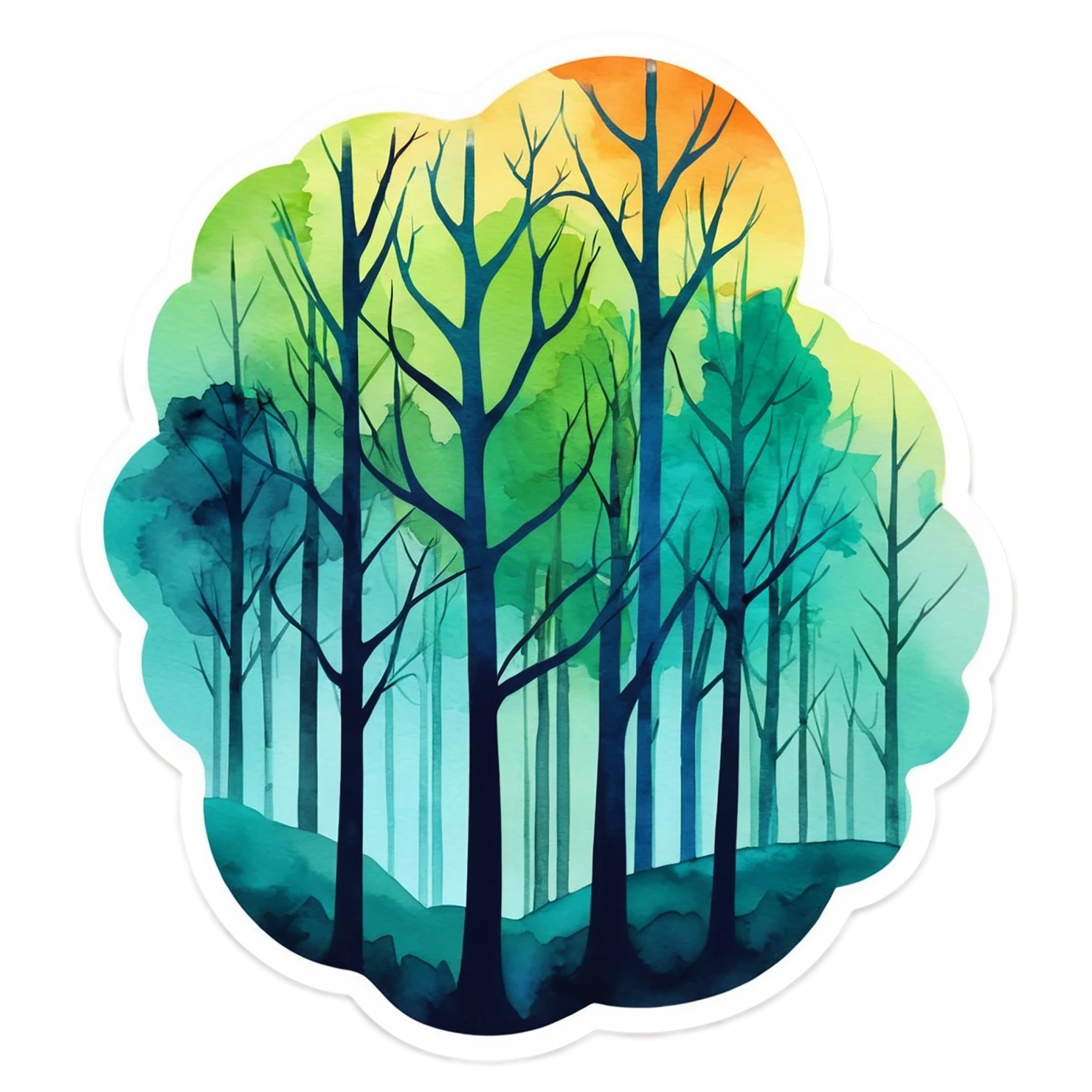 Forest watercolor sticker isolated on transparent background #16881