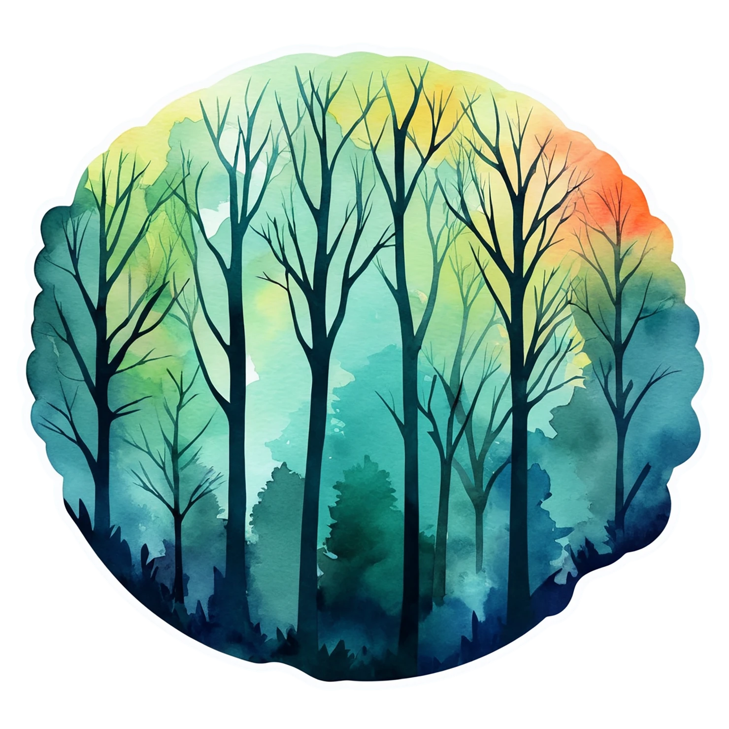 Forest watercolor sticker isolated on transparent background #16882
