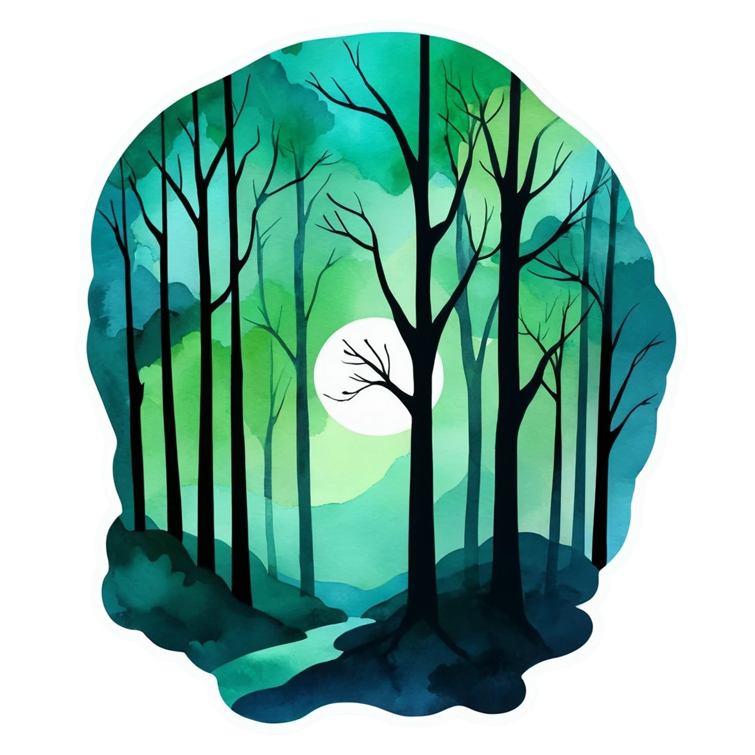 Forest watercolor sticker isolated on transparent background #16883
