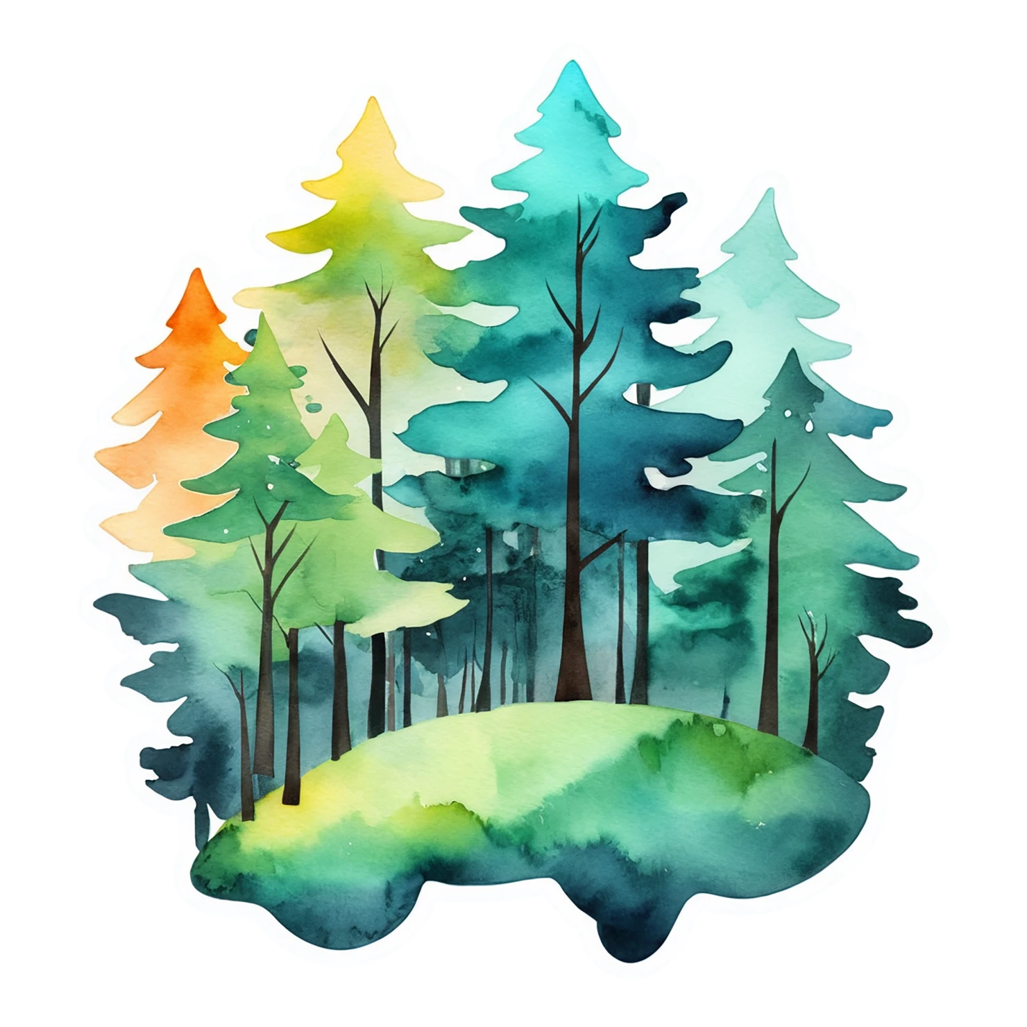 Forest watercolor sticker isolated on transparent background #16885