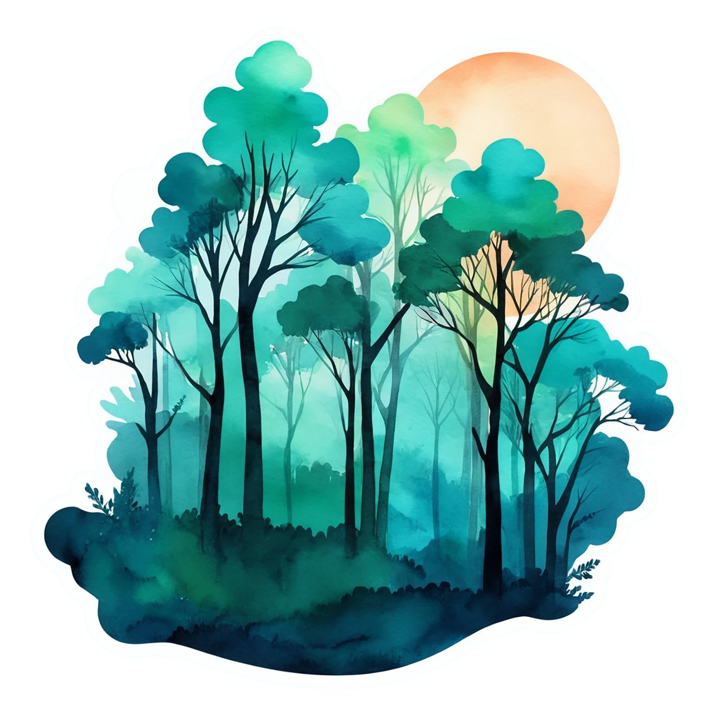Forest watercolor sticker isolated on transparent background #16886