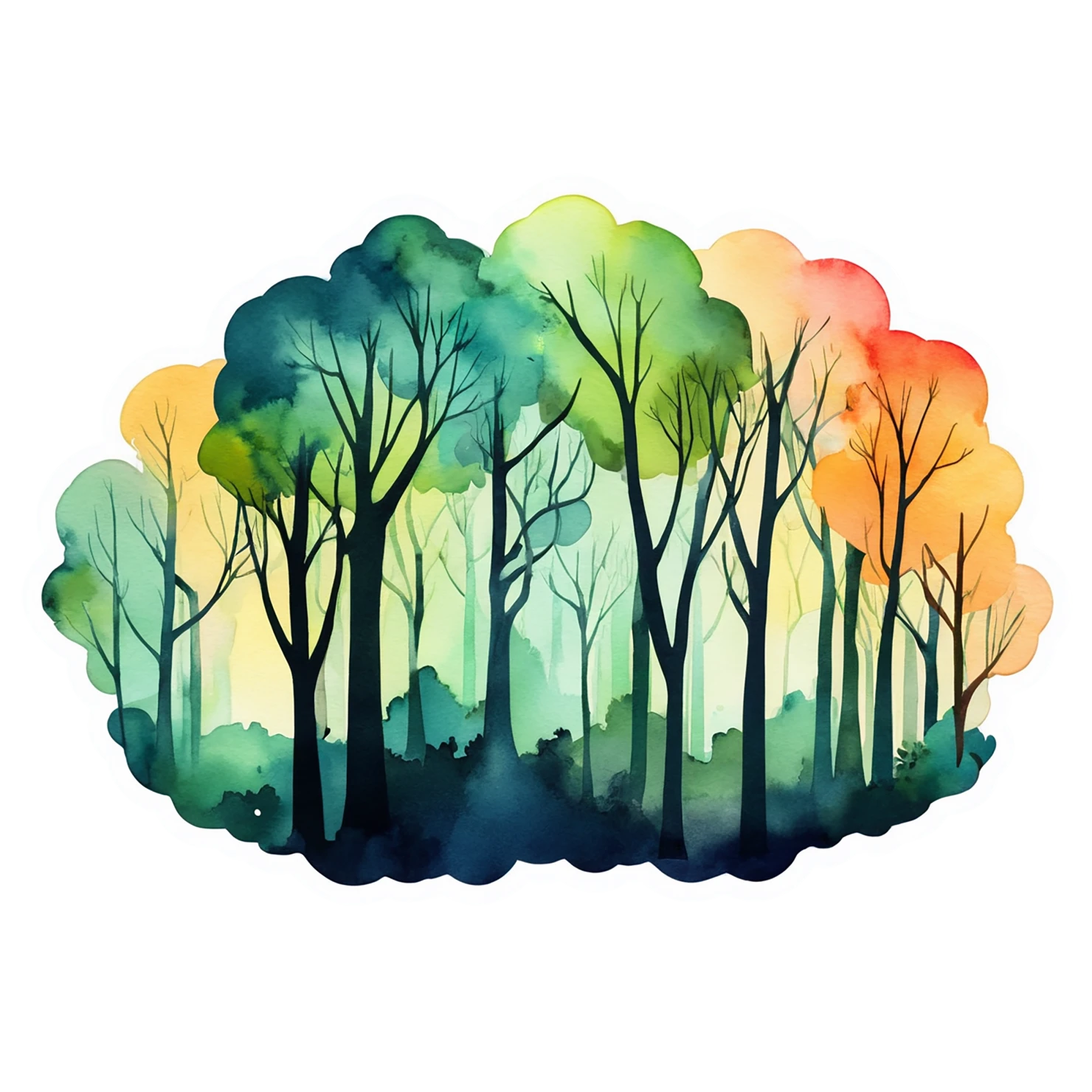 Forest watercolor sticker isolated on transparent background #16890