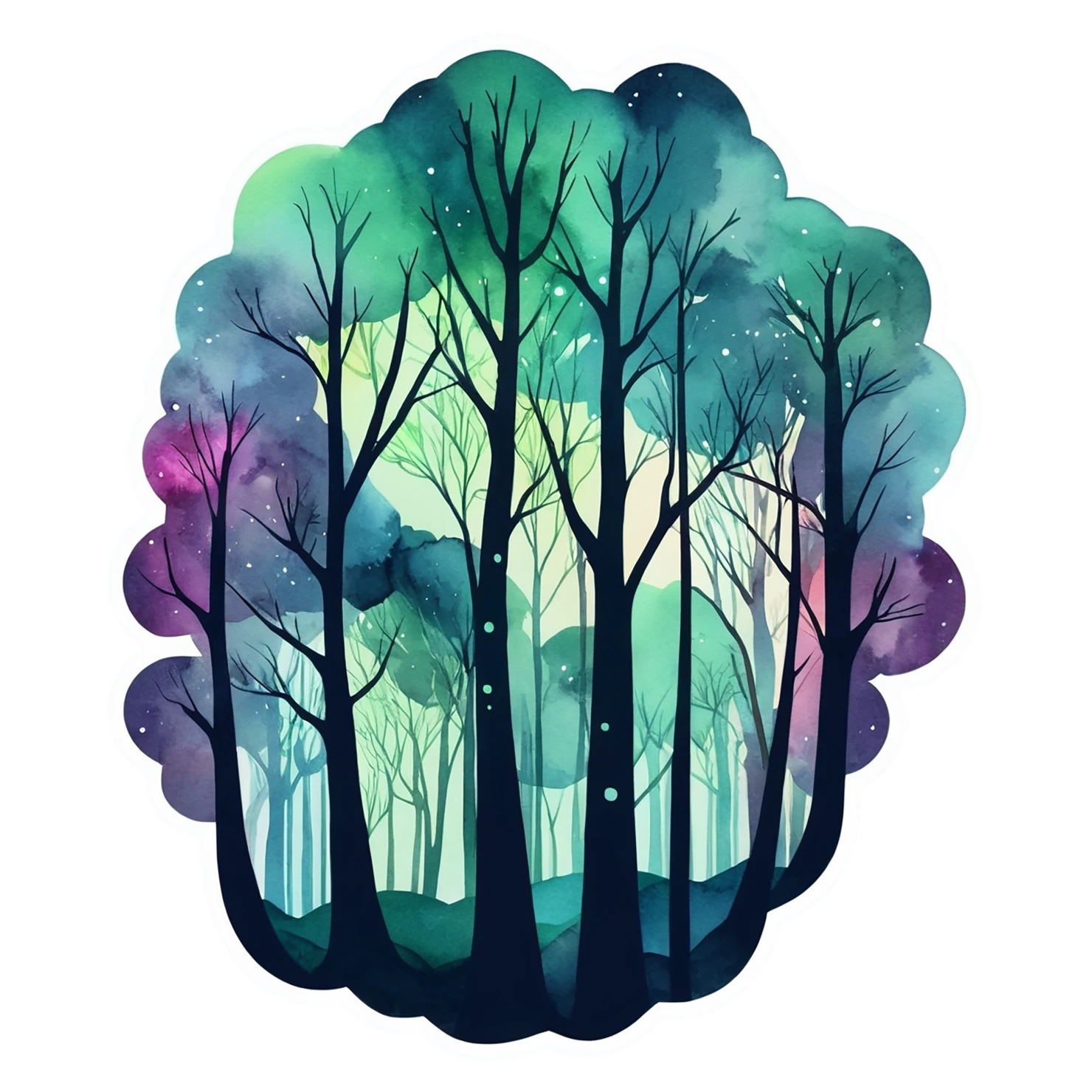 Forest watercolor sticker isolated on transparent background #16891