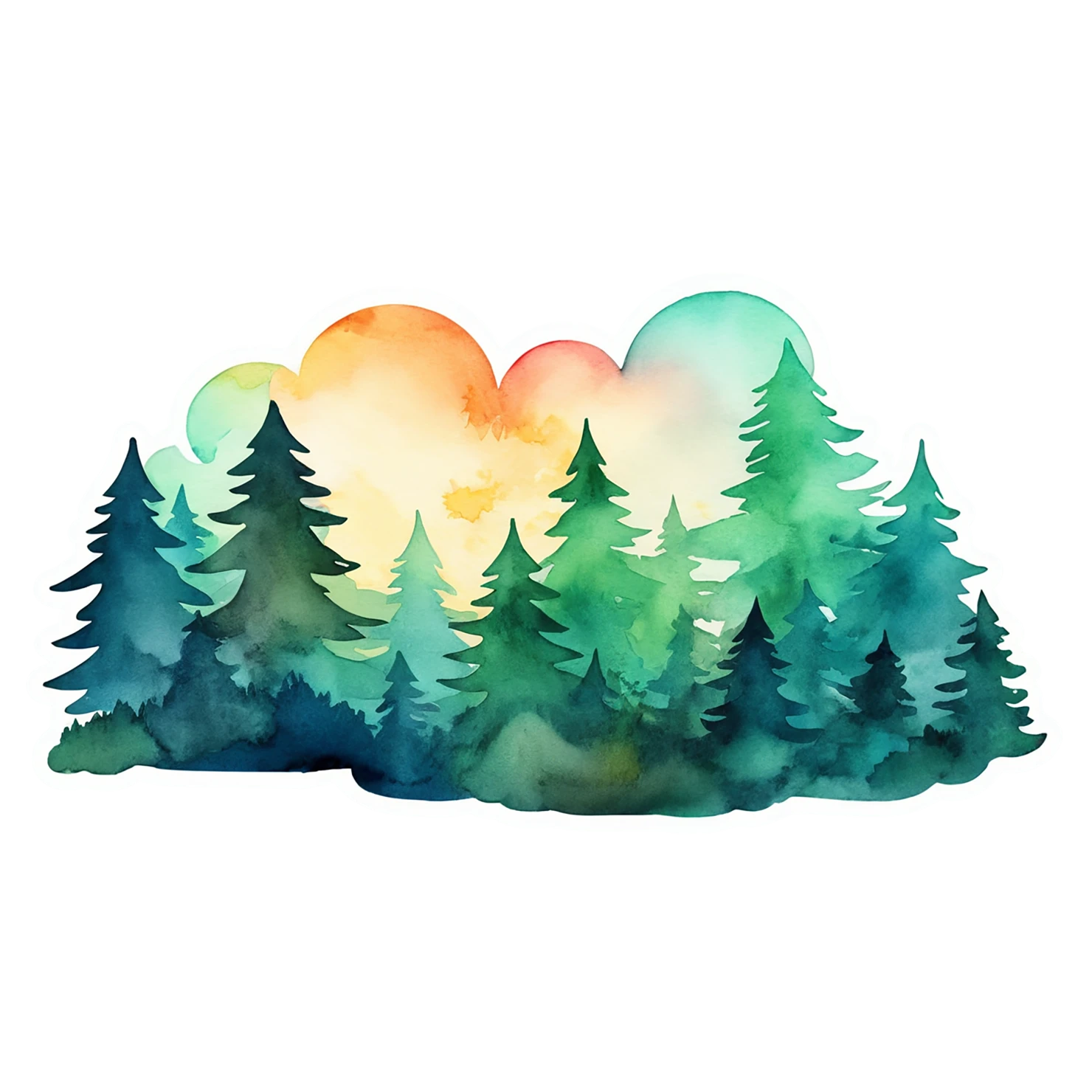 Forest watercolor sticker isolated on transparent background #16892