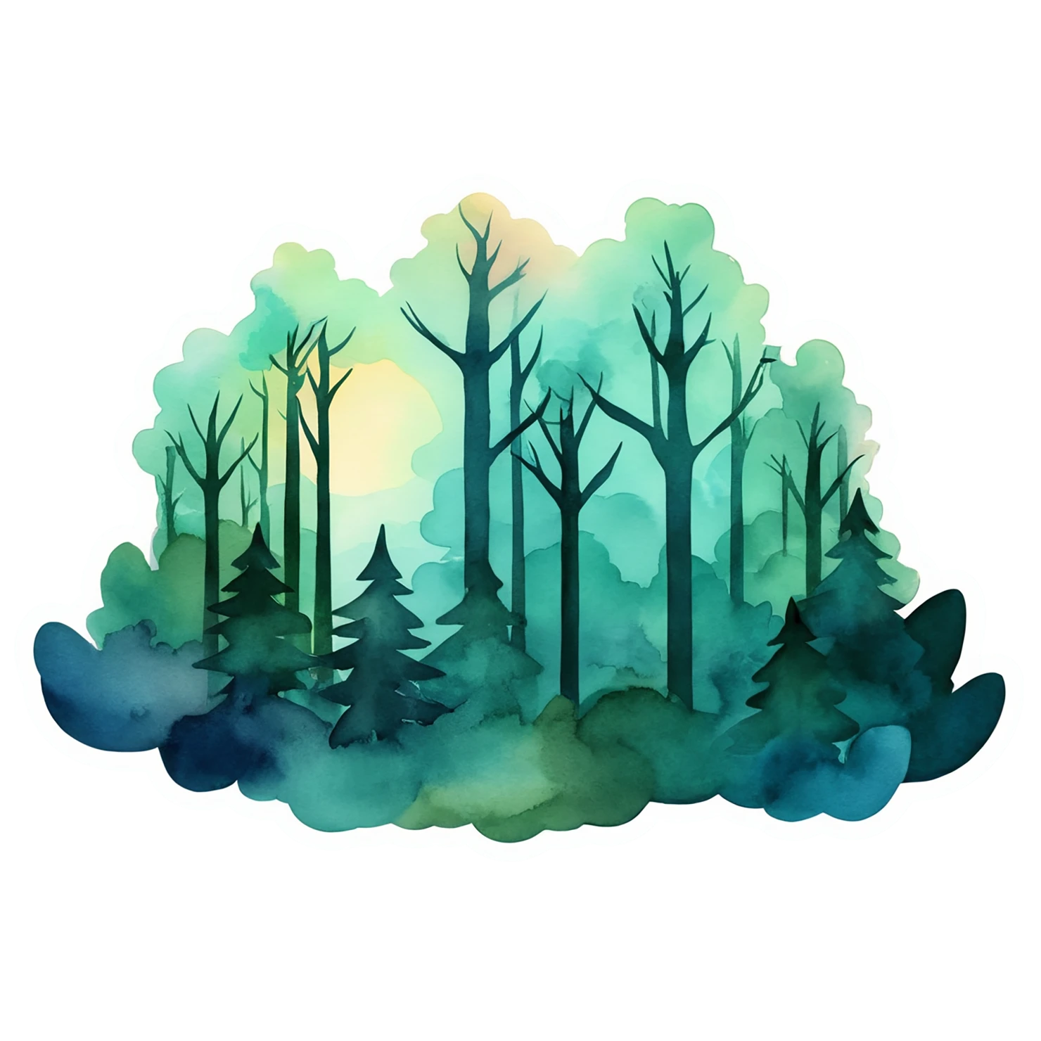 Forest watercolor sticker isolated on transparent background #16895