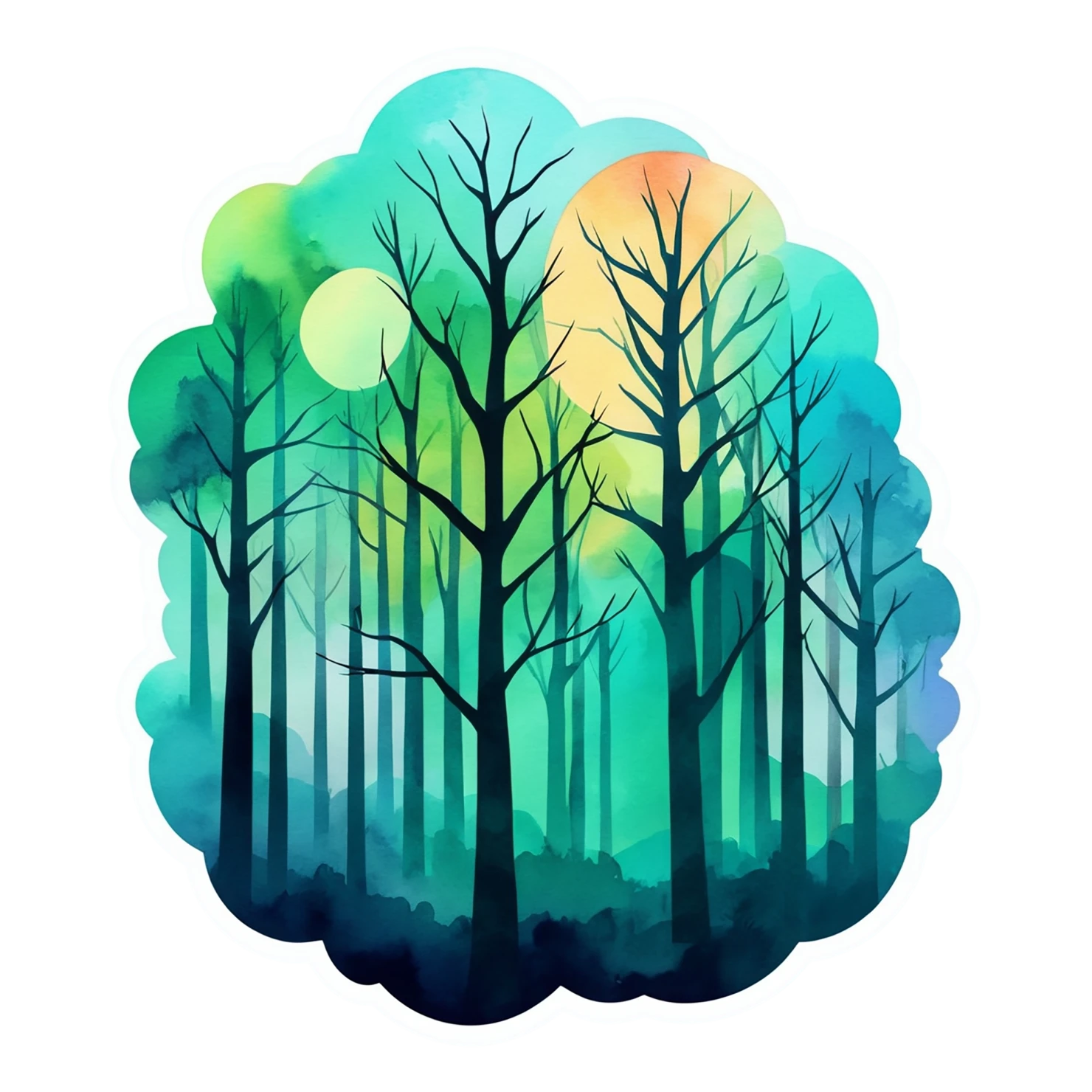 Forest watercolor sticker isolated on transparent background #16898