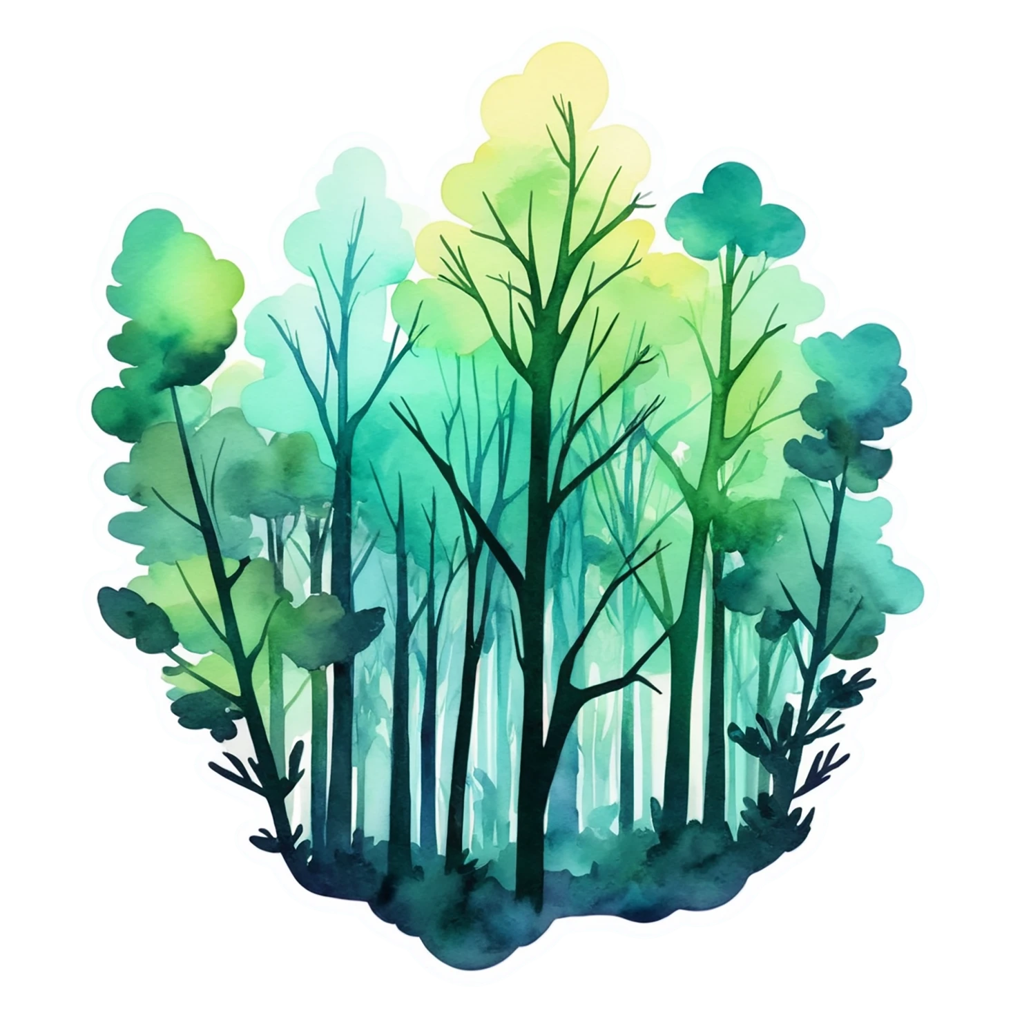 Forest watercolor sticker isolated on transparent background #16901