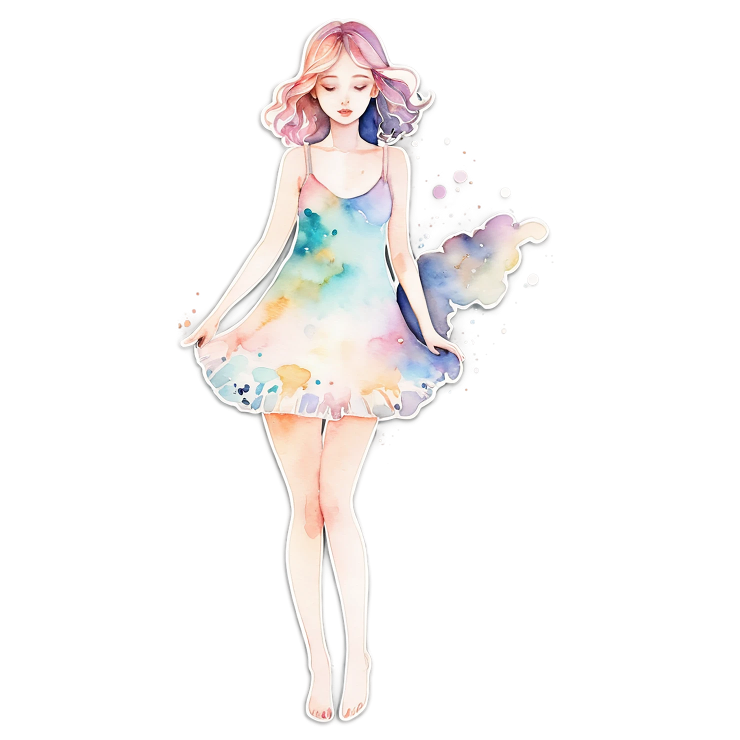 Girl watercolor sticker isolated on transparent background #17677