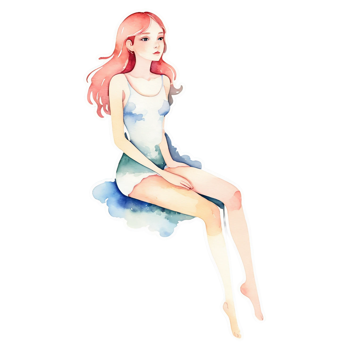 Girl watercolor sticker isolated on transparent background #17688