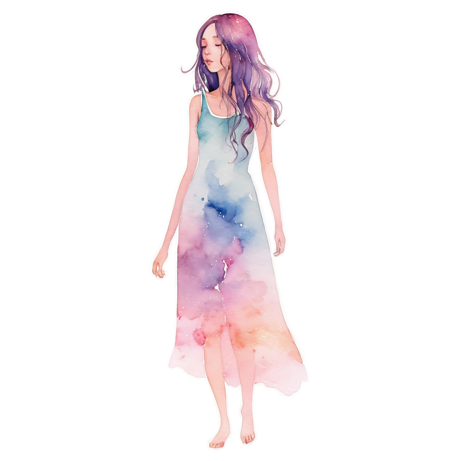 Girl watercolor sticker isolated on transparent background #17692