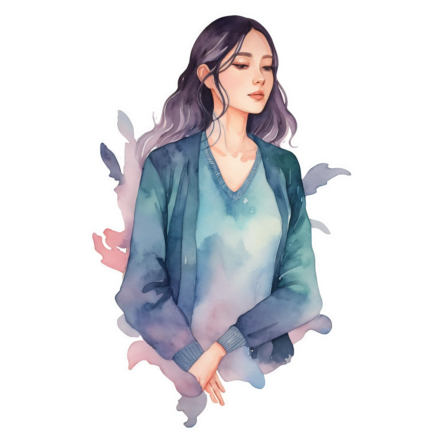 Girl watercolor sticker isolated on transparent background #17703
