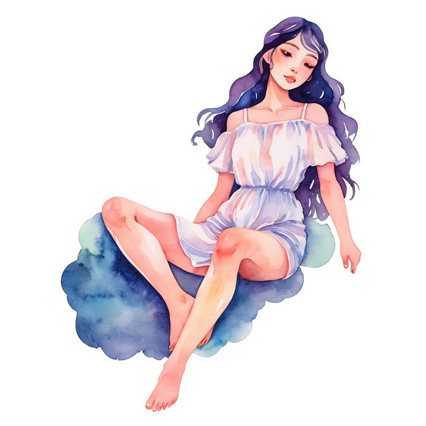 Girl watercolor sticker isolated on transparent background #17711