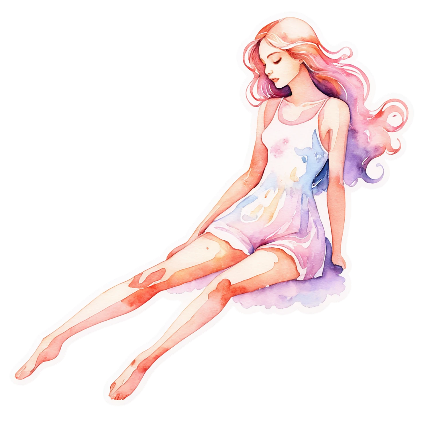 Girl watercolor sticker isolated on transparent background #17716